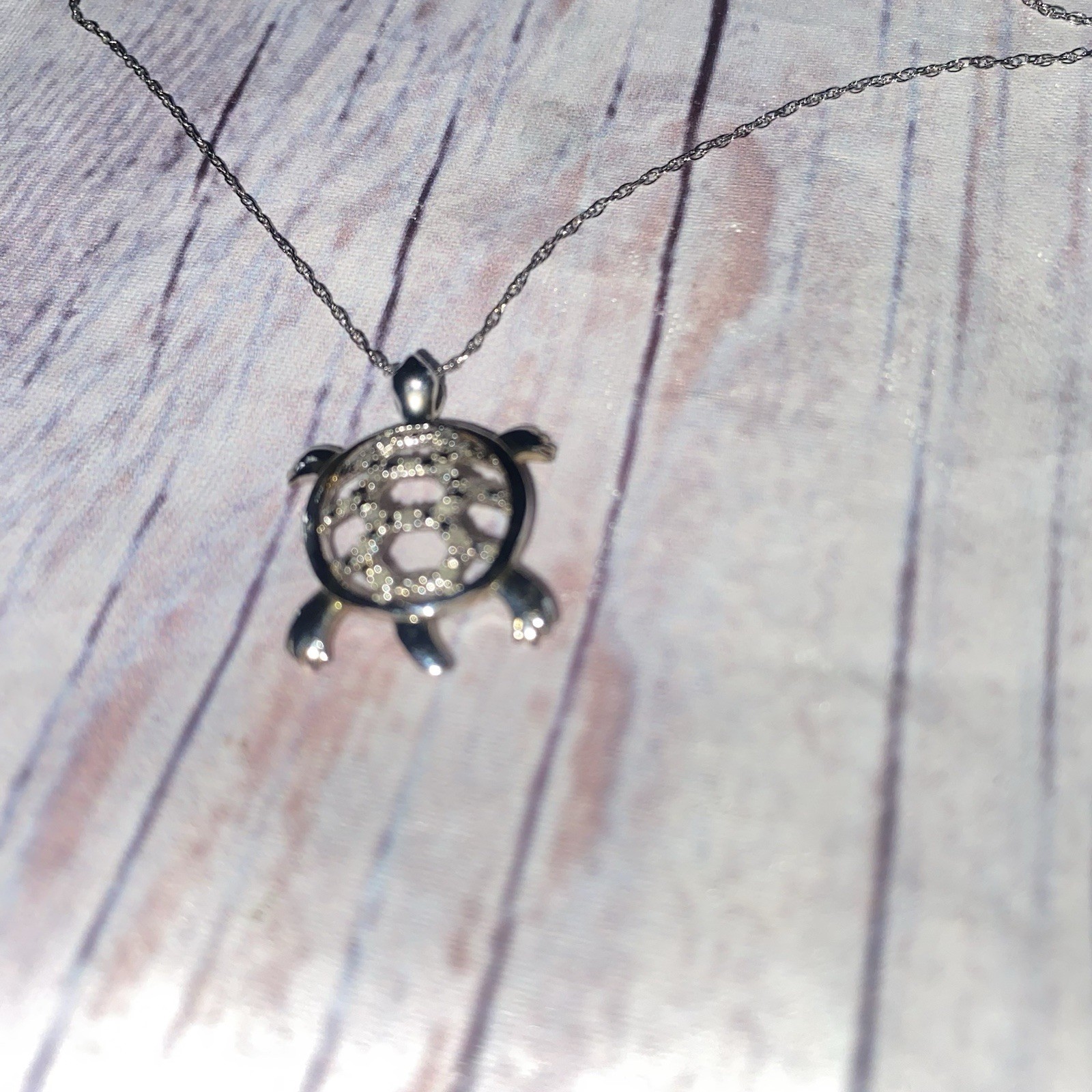 Sterling Silver Diamond Turtle Pendant Necklace 1/10 CTW 925 20” Beach Ocean