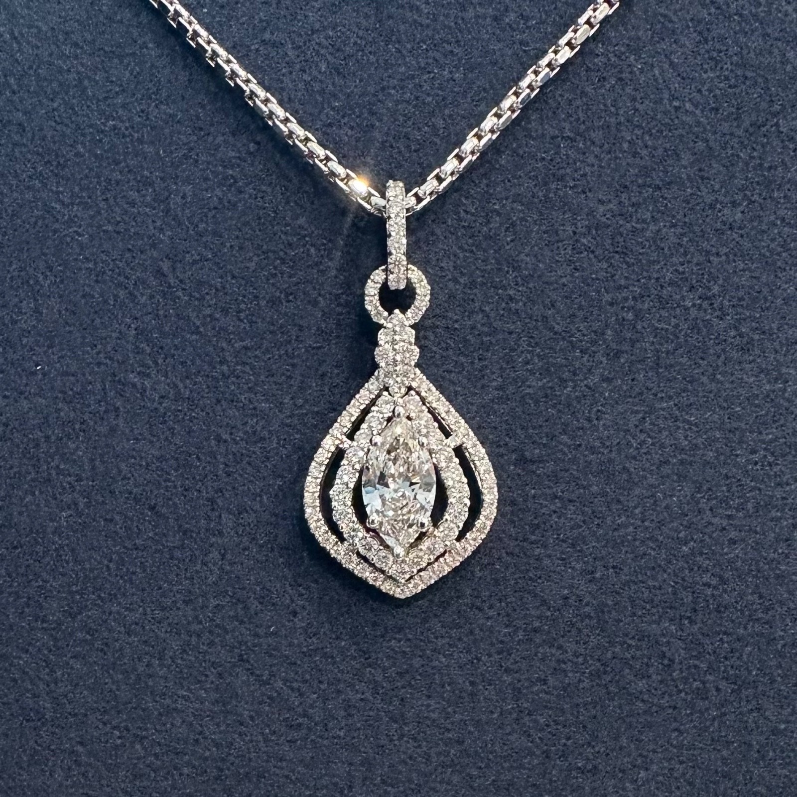 1.00 ct GIA SI1 / D Marquise Natural Diamond Set Into .77 tcw Pendant W Necklace