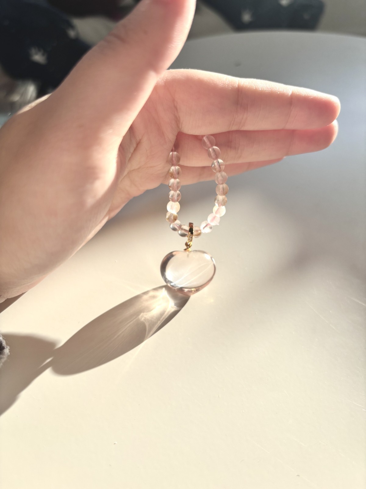 Flawless Eye-Clean Rose Quartz Heart Necklace, 925 Silver, Pink Phantom Beads
