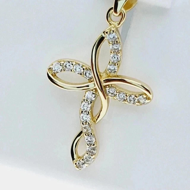 2Ct Round Lab Created Diamond Women’s Cross Pendant In 14k Yellow Gold Plated