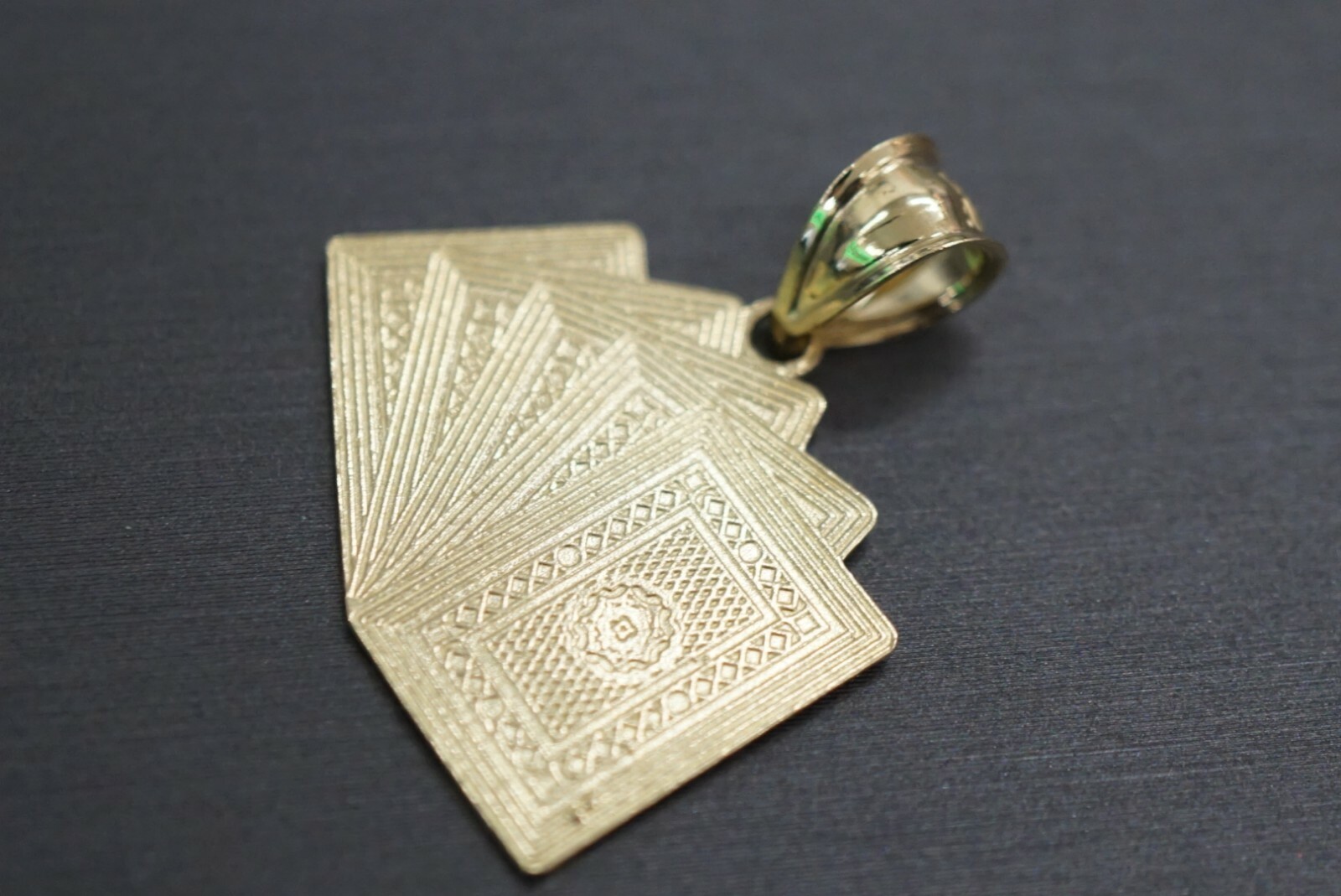 10K Solid Yellow Gold 1″ Royal Flush Poker Cards A K Q J 10 Charm Pendant.
