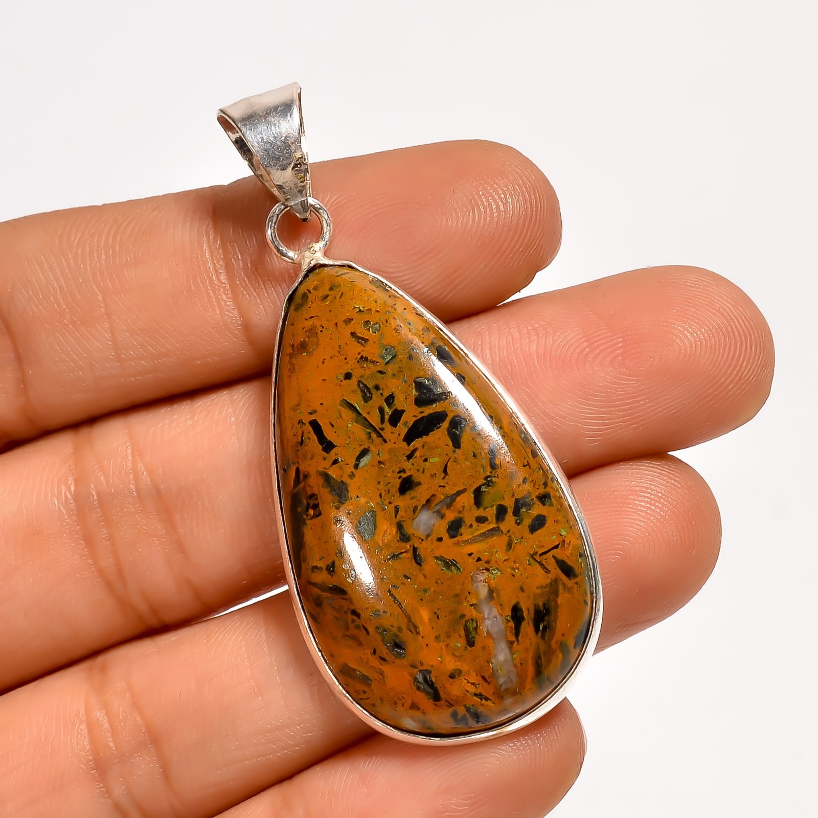 Natural German Mariam Jasper Gemstone 925 Sterling Silver Handmade Pendant 1.9″