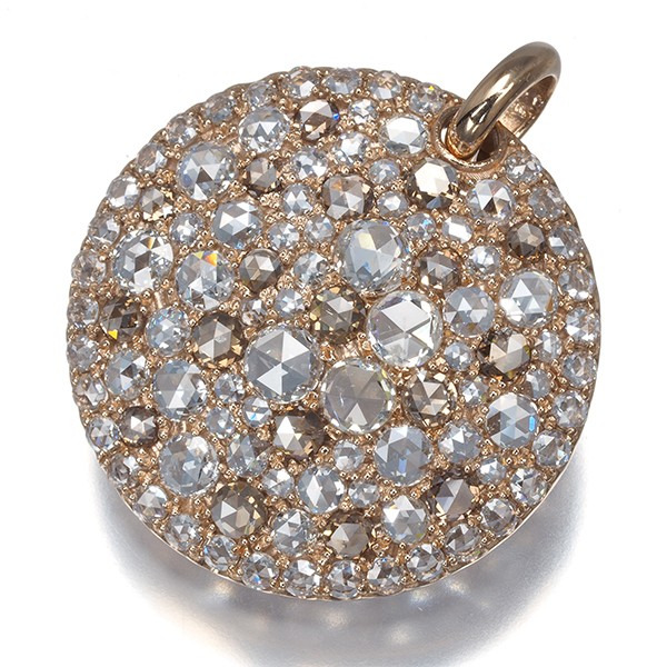 Brown &Clear Rose-cut Diamond 0.84ct/2.58ct Paved Pendant 18K 750 Rose Gold