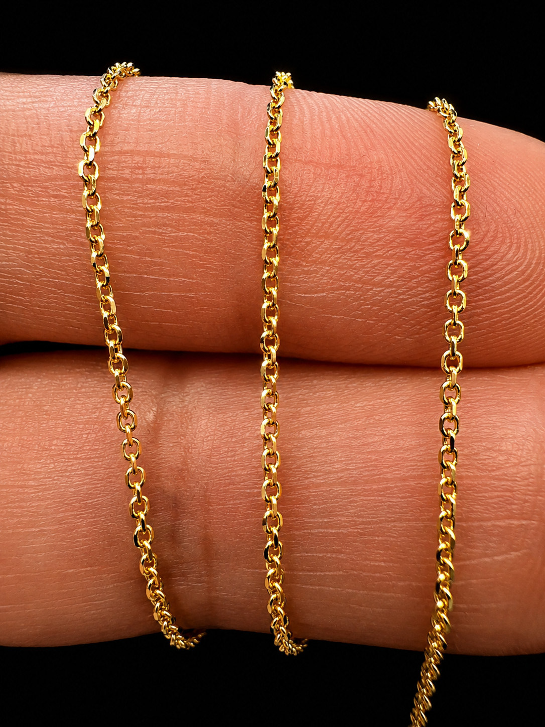 14K Solid Gold Italian Diamond Cut Cable Chain 1mm Necklace 16″ 18″ 20″