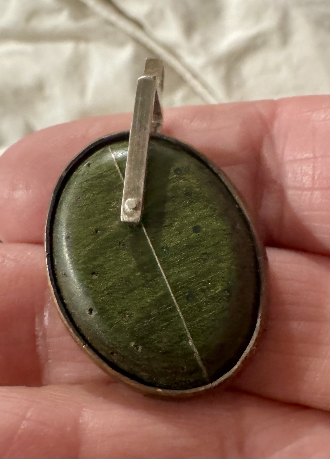 Artisan Unique Sterling Silver Mixed Metal Green Stone Pendant Movement