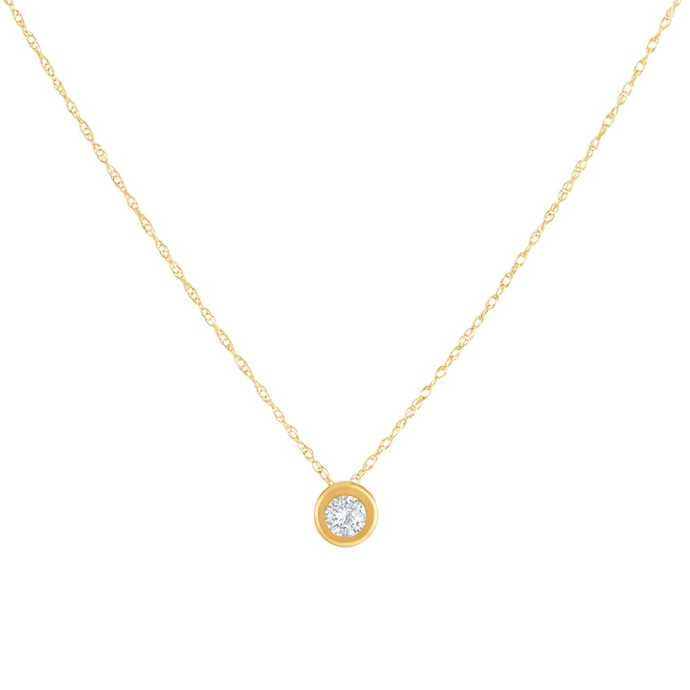 F/VS .25Ct Diamond Bezel Pendant Solitaire Necklace 14k Yellow Gold Lab Grown