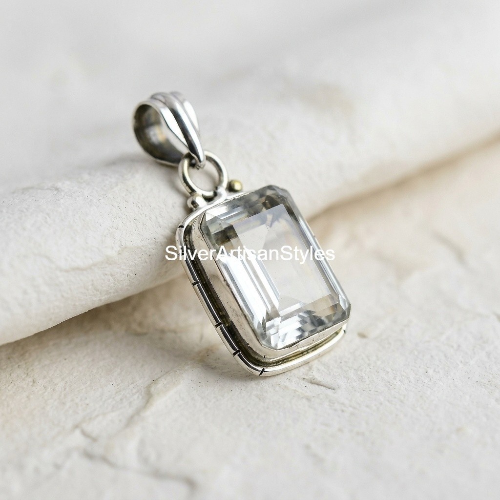White Topaz Gemstone Handmade 925 Sterling Silver Jewelry Pendants Gift For Love