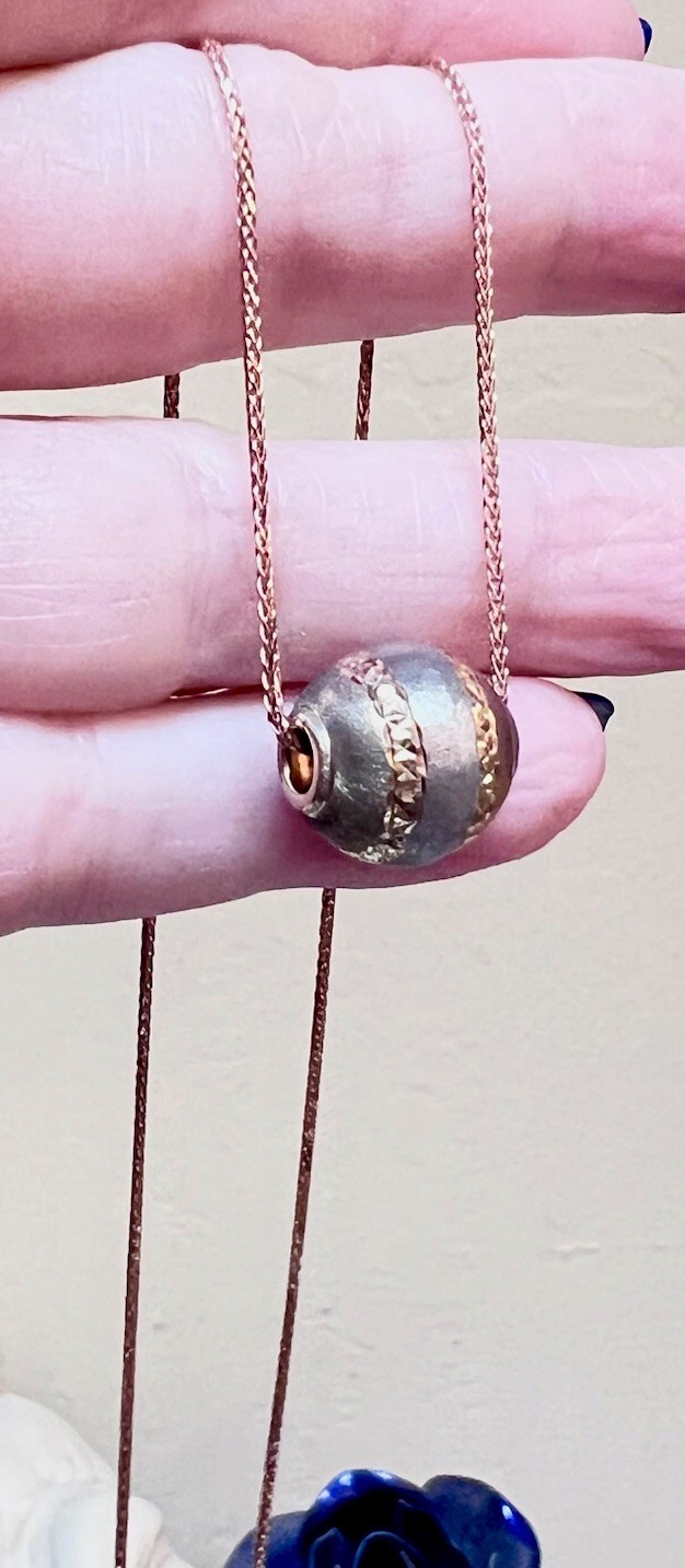 BEAUTIFUL Designer 14 Kt. Rose, Yellow & White Gold Engraved Ball/Bead Necklace