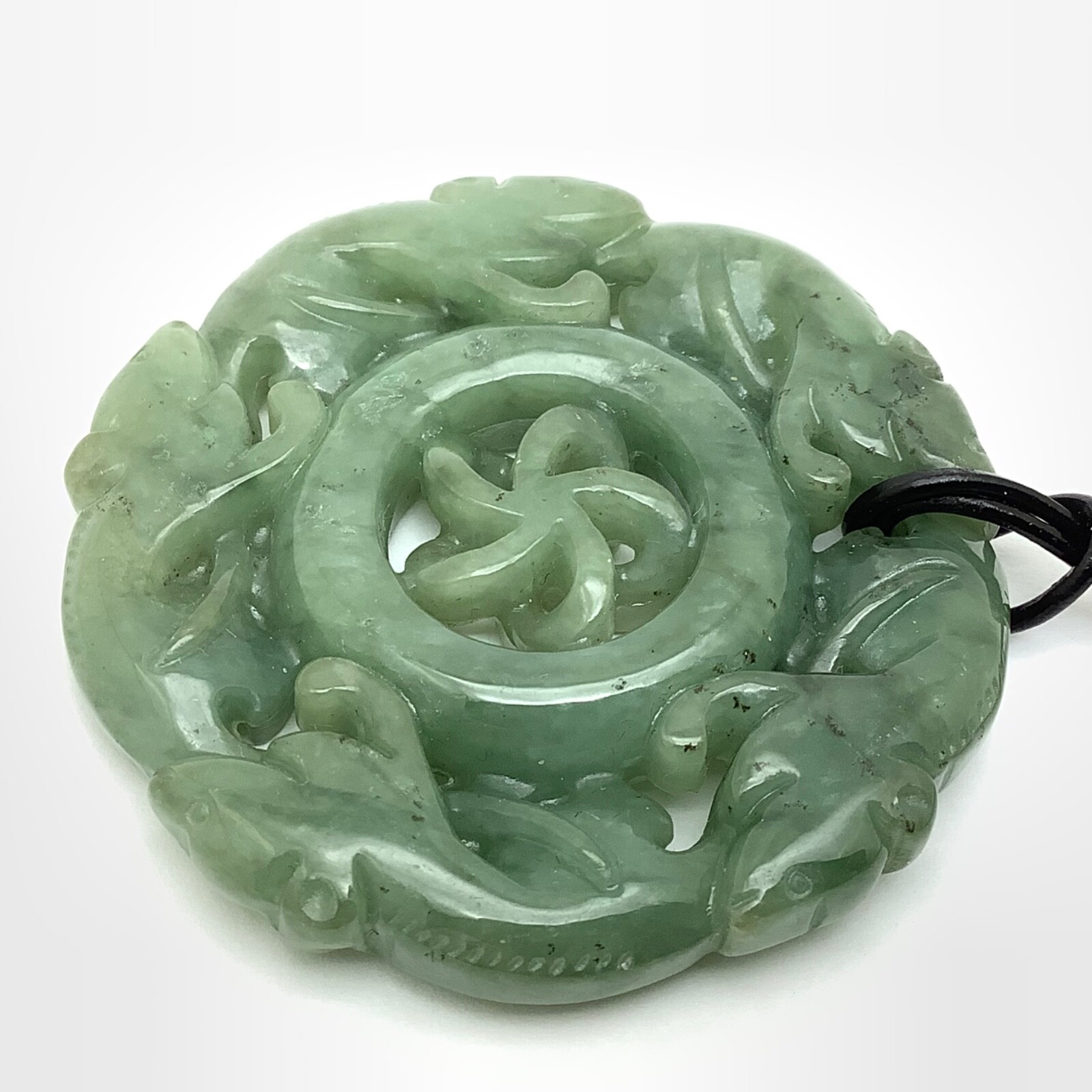 Burmese Jade Pendant Rat Running Green Jadeite Jade Disk Necklace Burma Myanmar