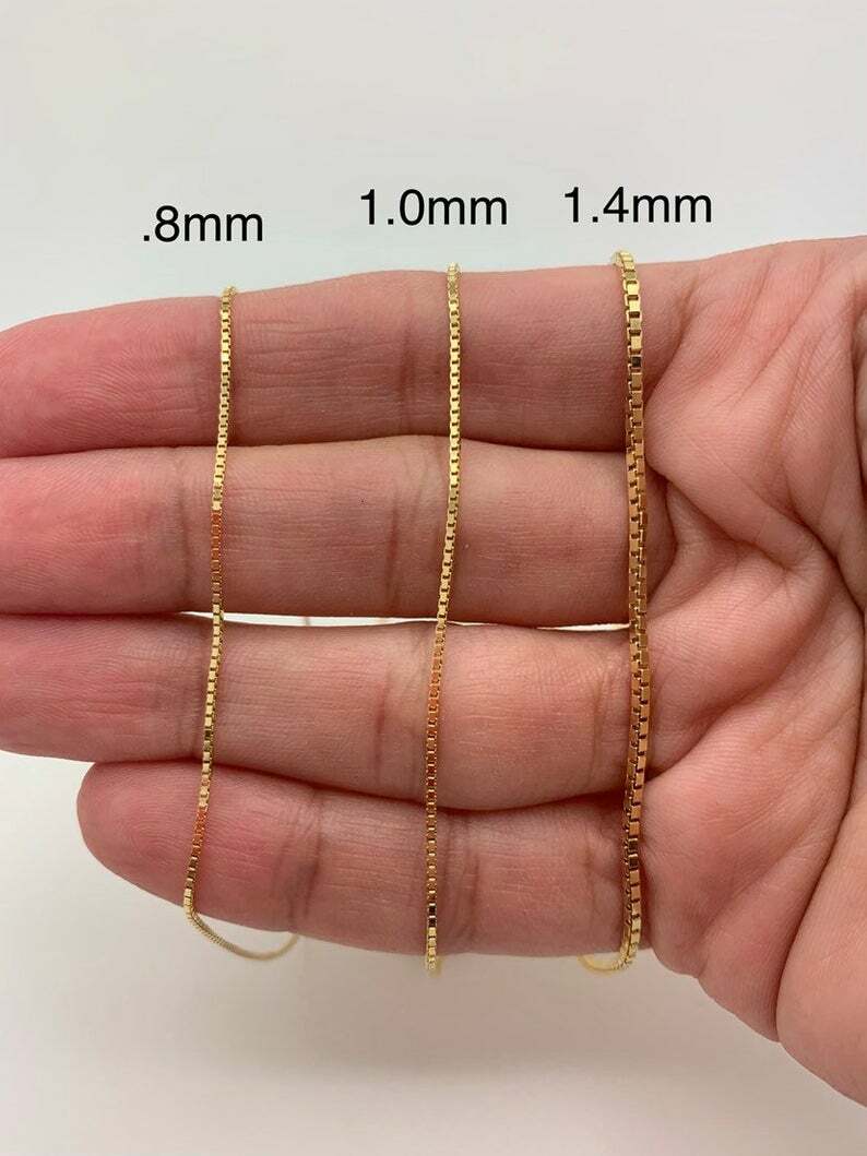 10k Solid Gold Box Link Necklace .8mm,1mm,1.4mm