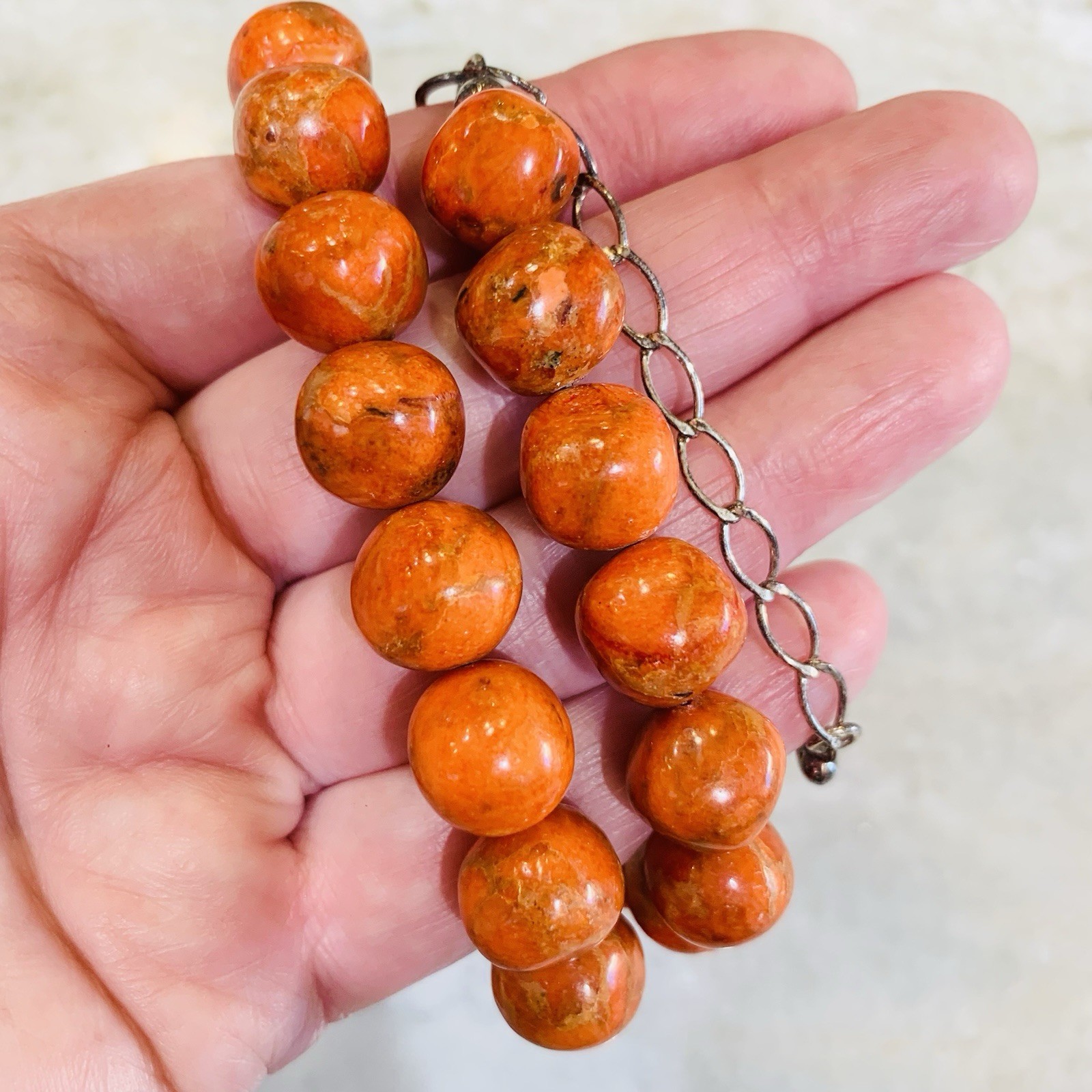 Orange Jasper Necklace JAY KING DTR Mine Finds 13mm Sterling Silver VTG 18″-20″