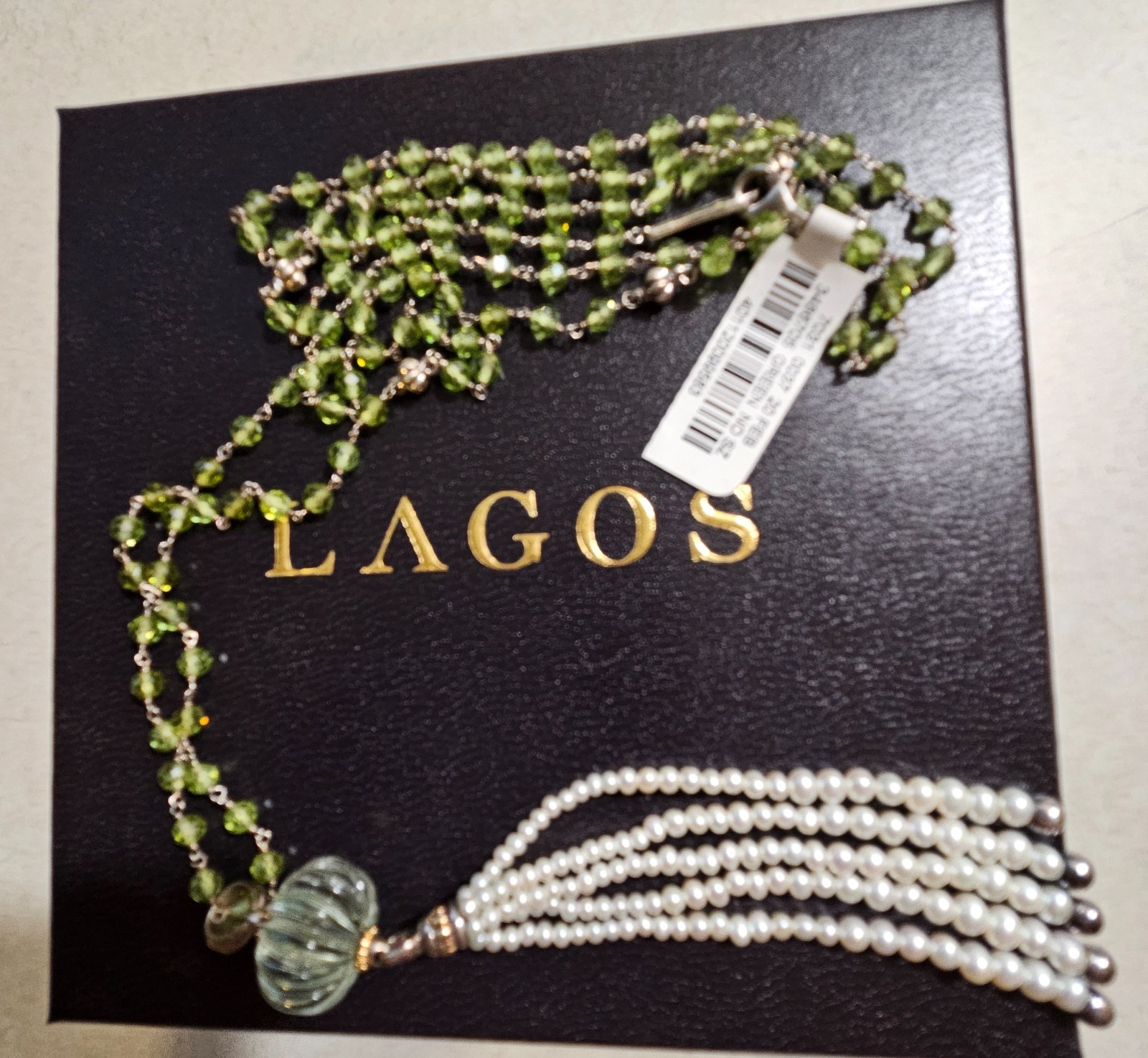 LAGOS Green Amethyst, Prasiolite & Pearl Tassel Pendant Necklace NWT