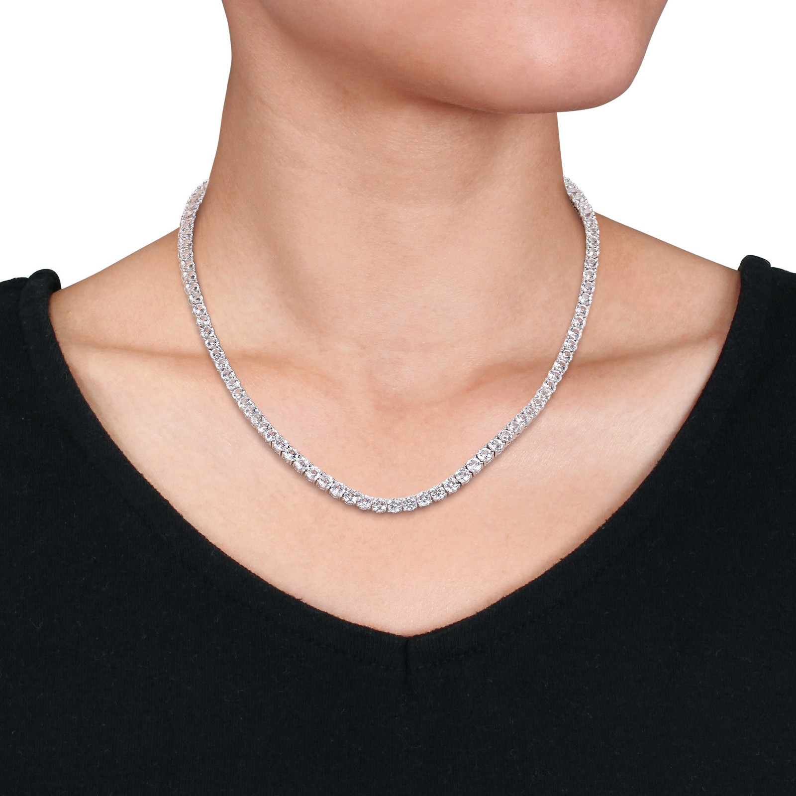 Amour Sterling Silver 33 CT TGW Created White Sapphire Tennis Necklace