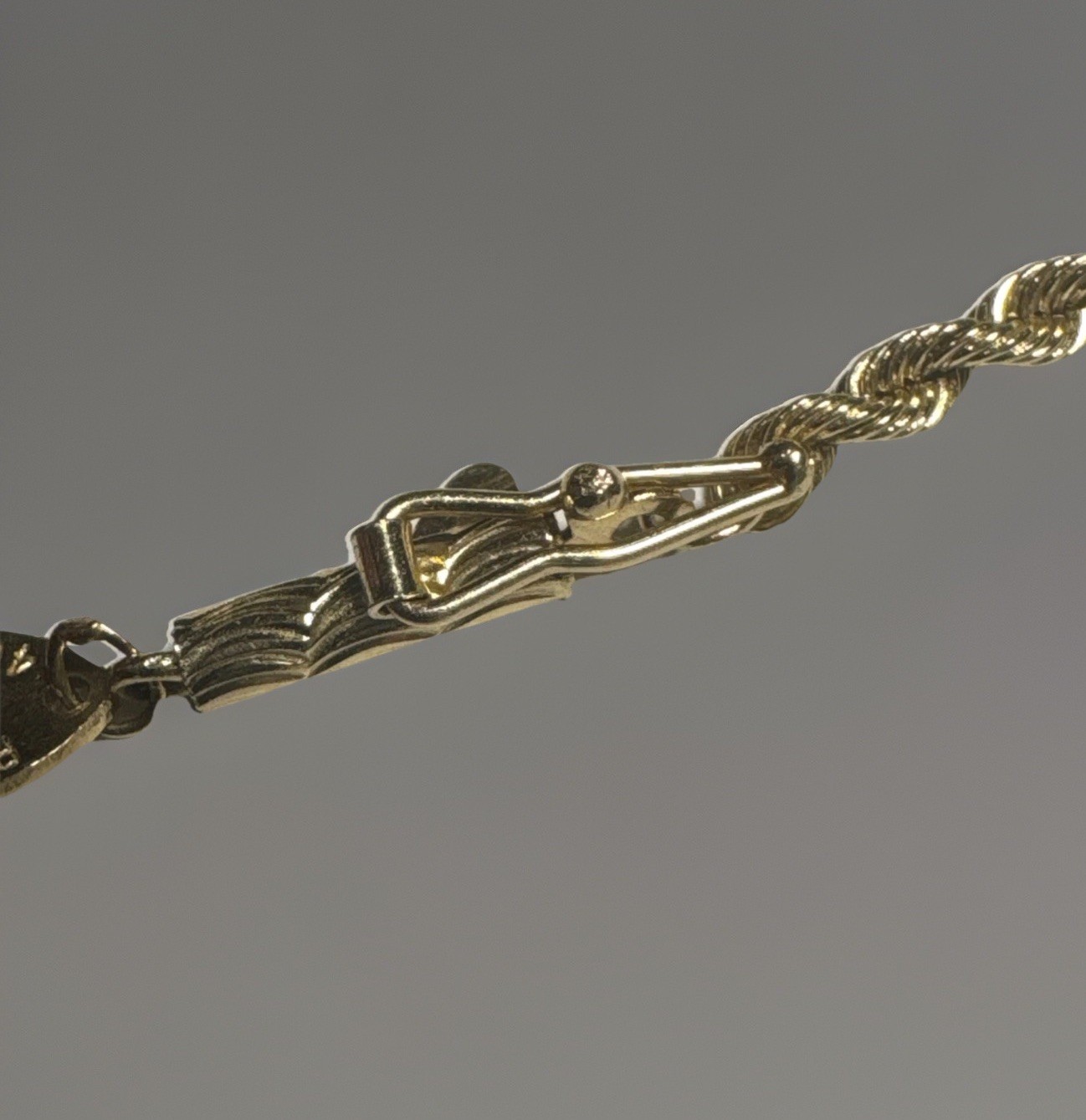 Genune Silk Rope 14K Solid 18” 7.5g Gold Chain Diamond Chip Closure Vtg RARE!