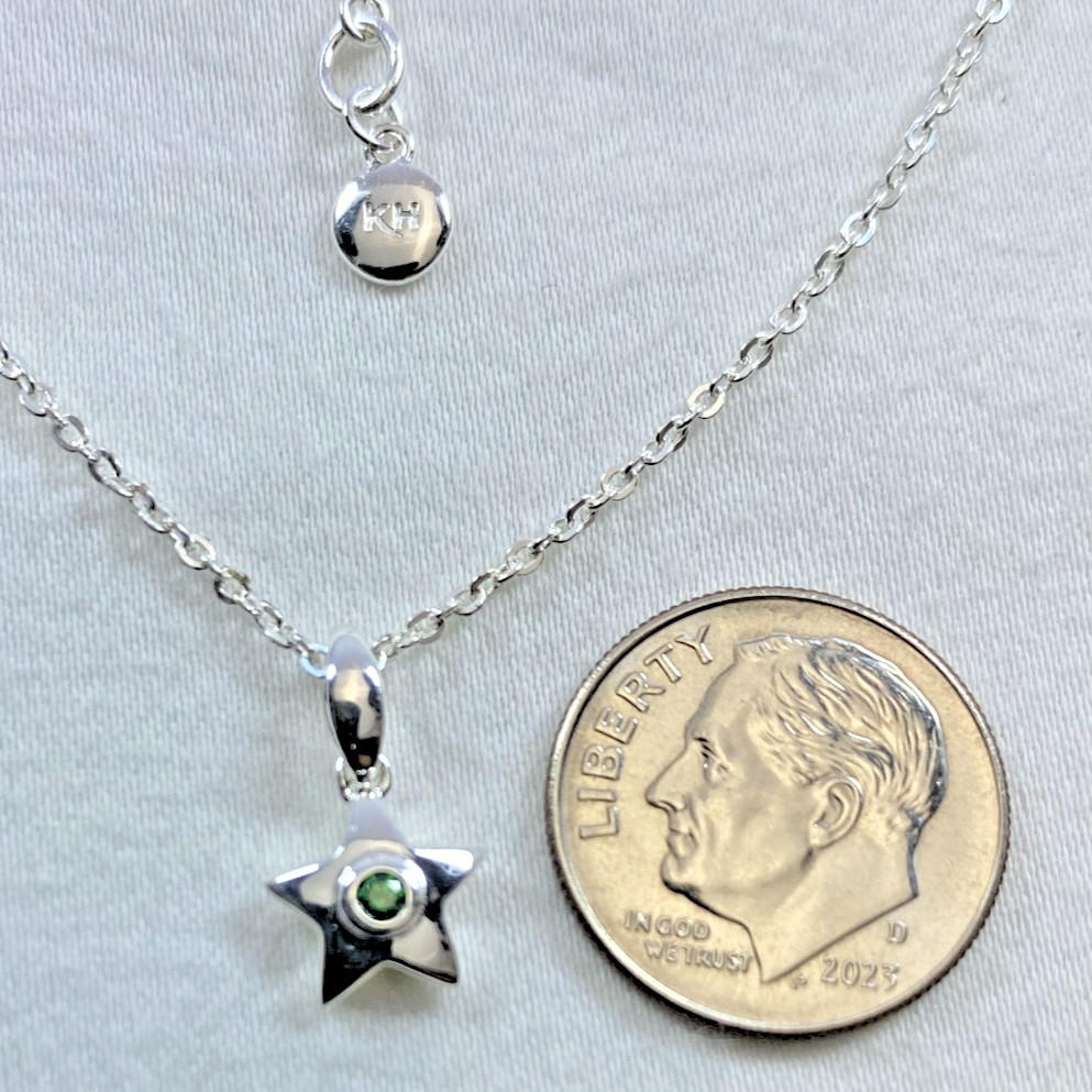 Kit Heath Sterling Silver 925 Green CZ May Star Necklace 16/18″ Signed NWT