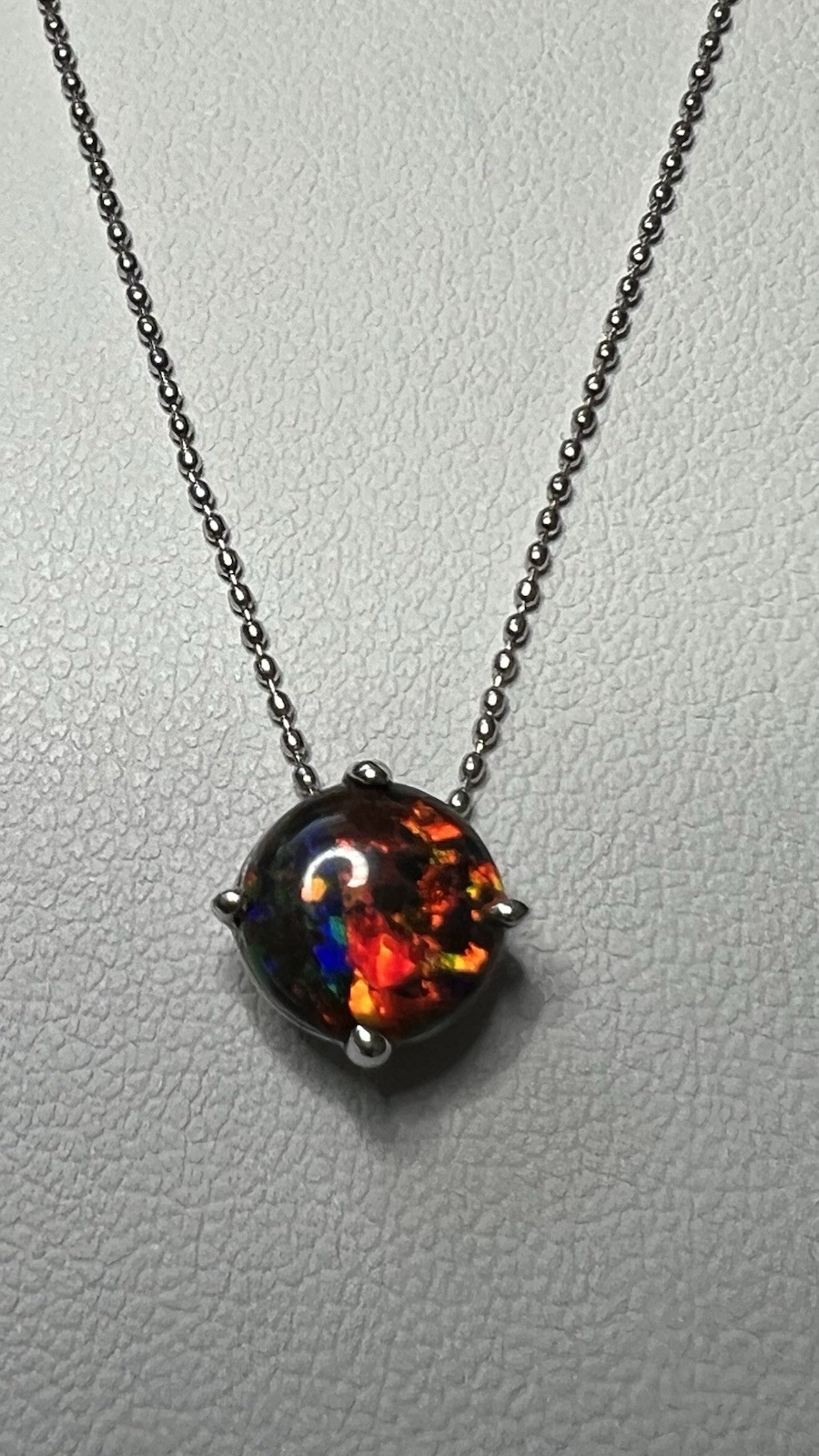 925 Sterling Silver Round Multicolor Black Opal Pendant Necklace Ball Chain 16”