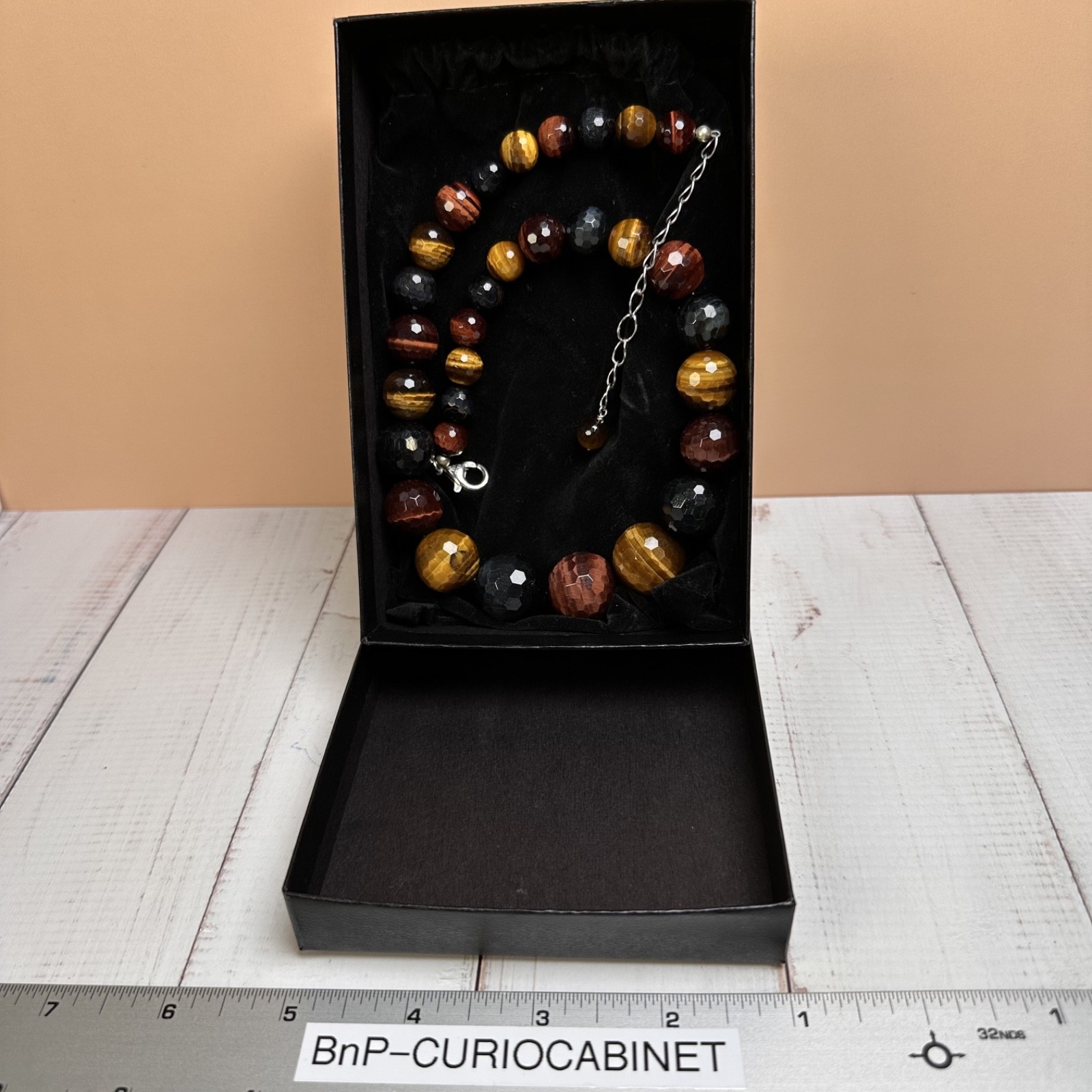 Faceted Multi Color Tiger’s Eye Graduated Bead Necklace 925 Sterling Silver