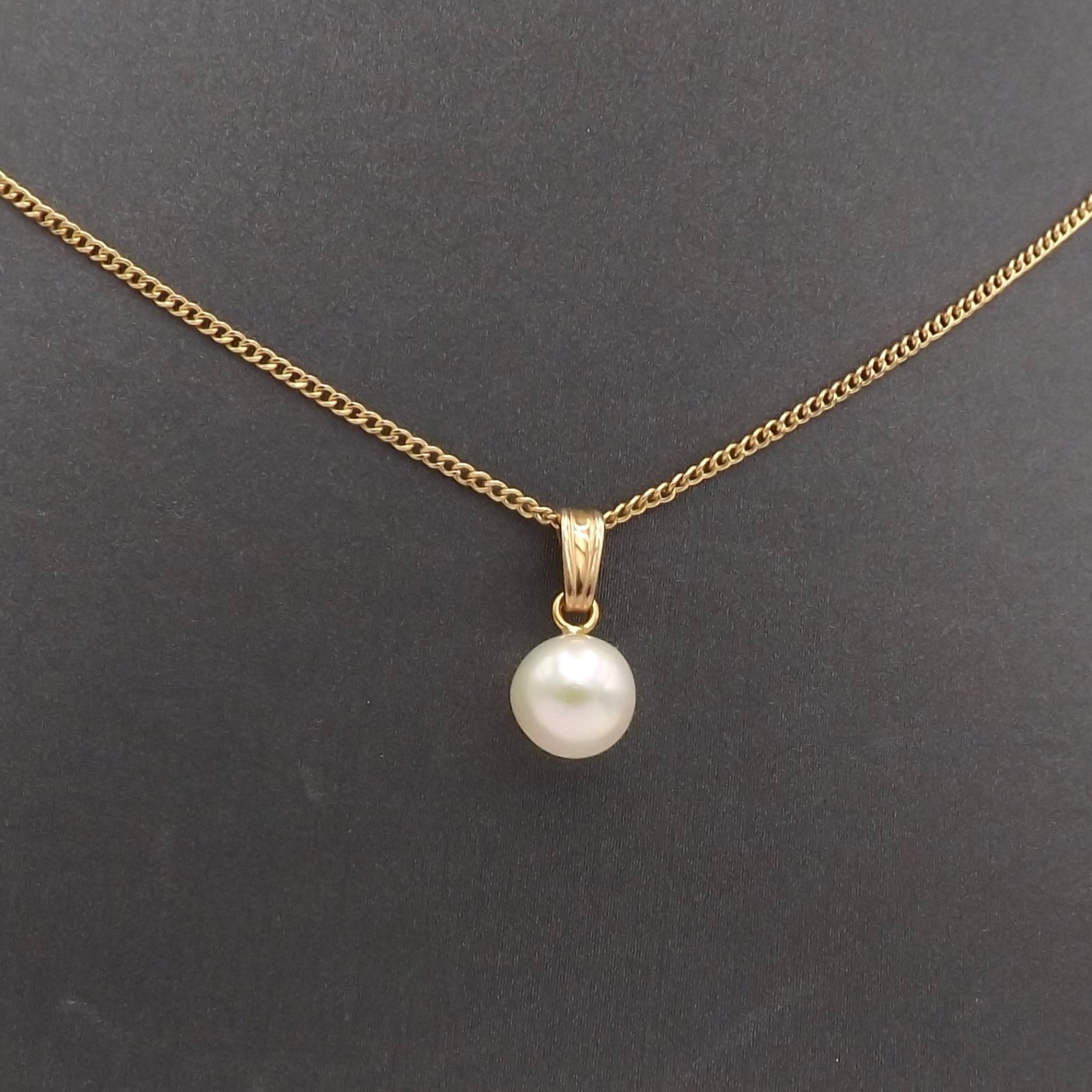 14k Gold Akoya Pearl Solitaire Pendant Necklace June Birthstone 18in 7mm