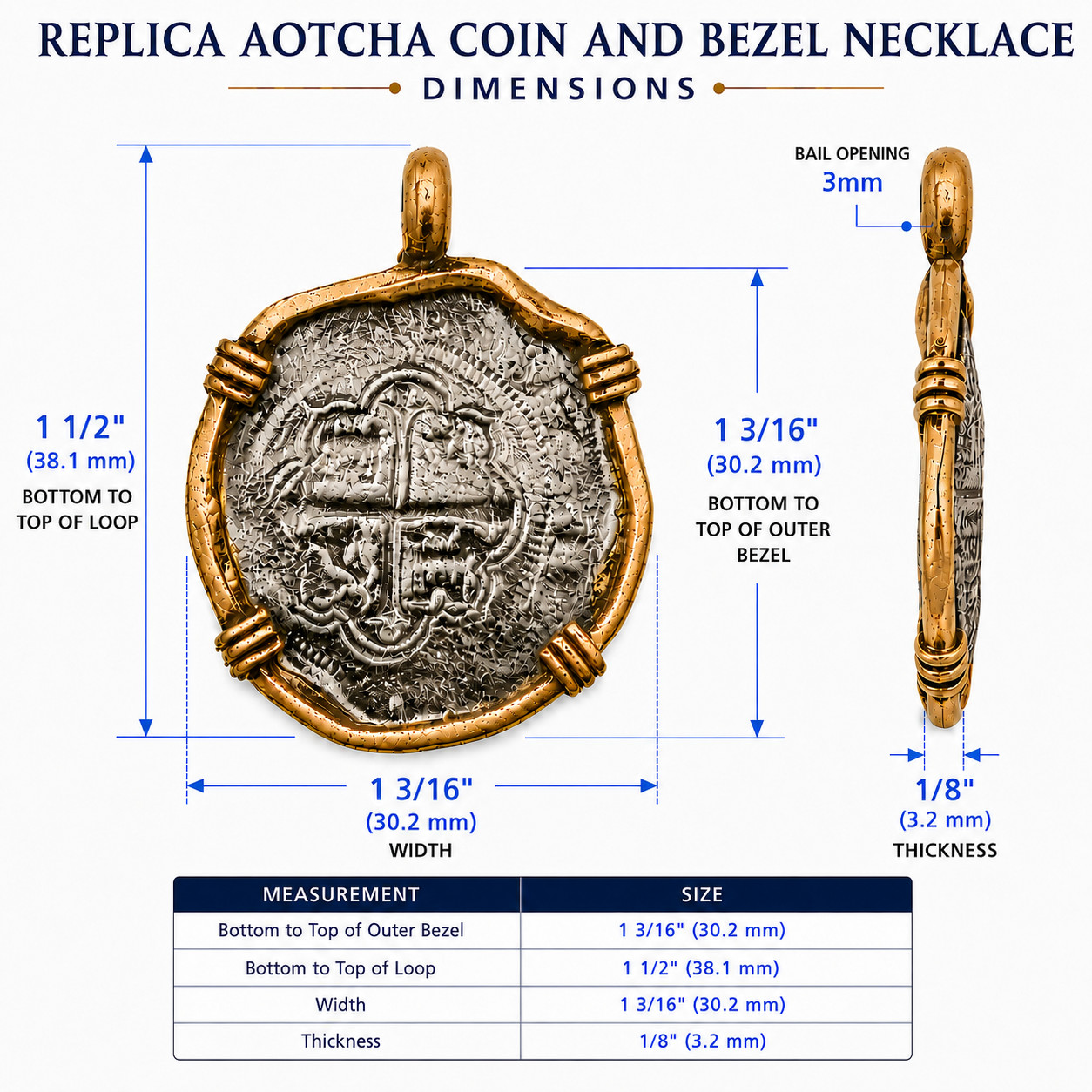 ATOCHA Coin Pendant Necklace Stainless Steel Replica w/ Gold Plated Rope Chain