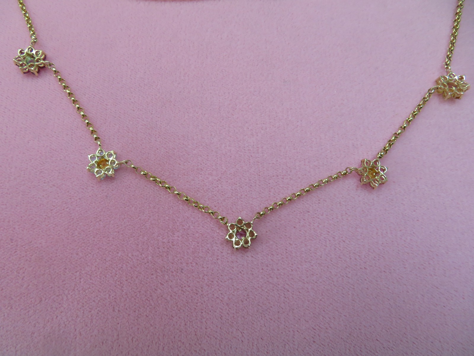 18″ 14k Solid Yellow Gold Rolo chain Multi Color Gemstone Necklace 6.08 G (#402)