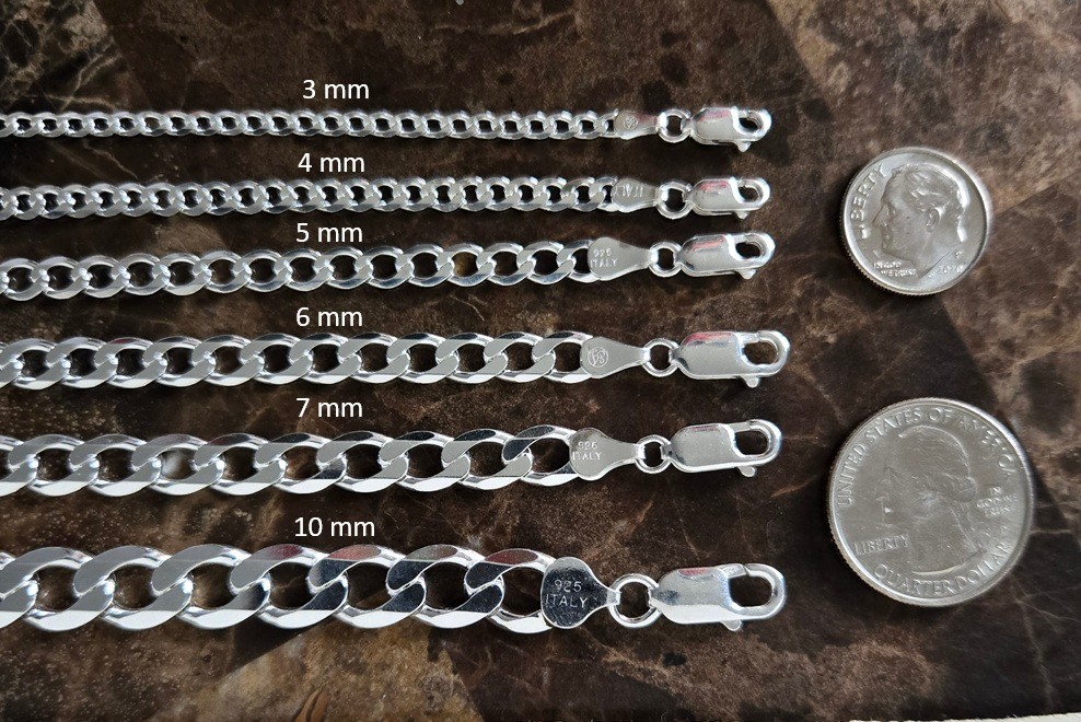 Solid Sterling Silver Curb Link Chain – Necklace and Bracelet Lengths – Italy