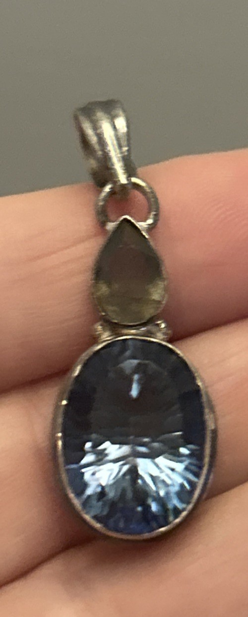 Vintage India sterling silver labradorite Mystic topaz pendant