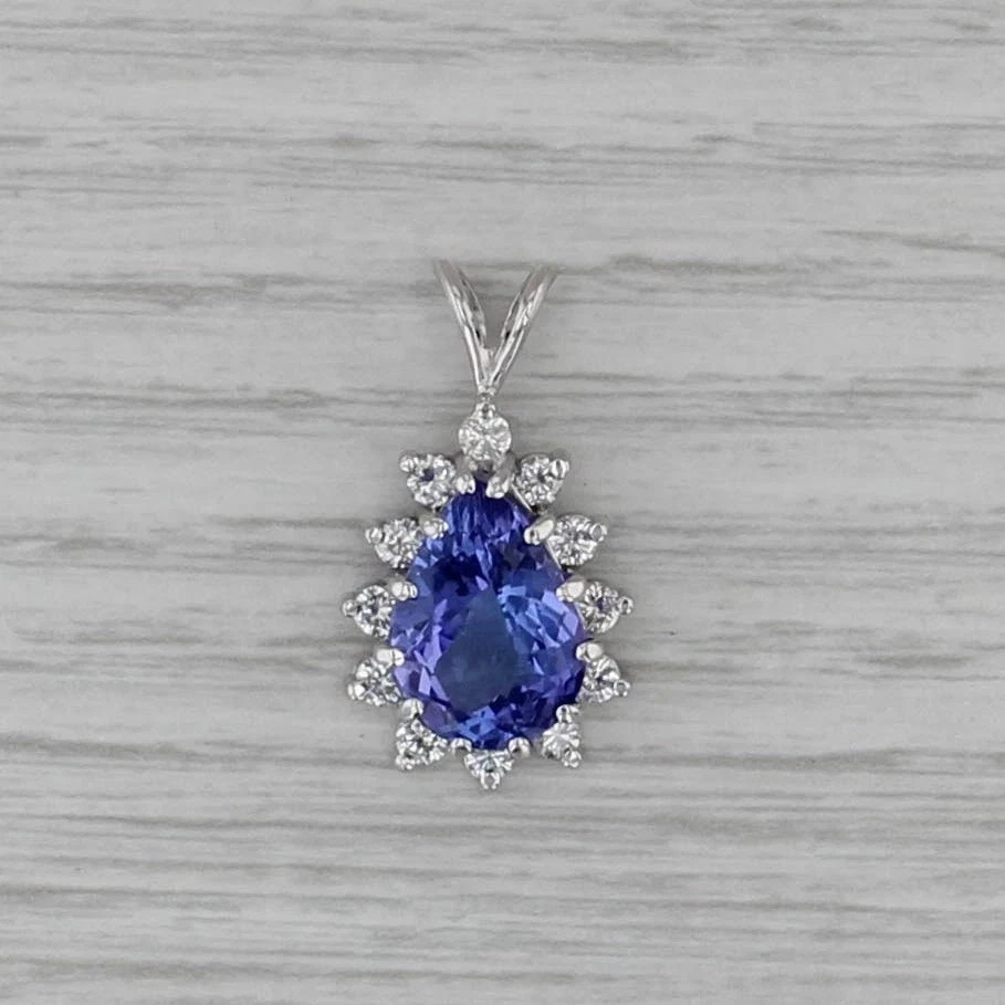 2Ct Pear Cut Lab Created Tanzanite SilverPendant For Woman 14K White Gold Plated