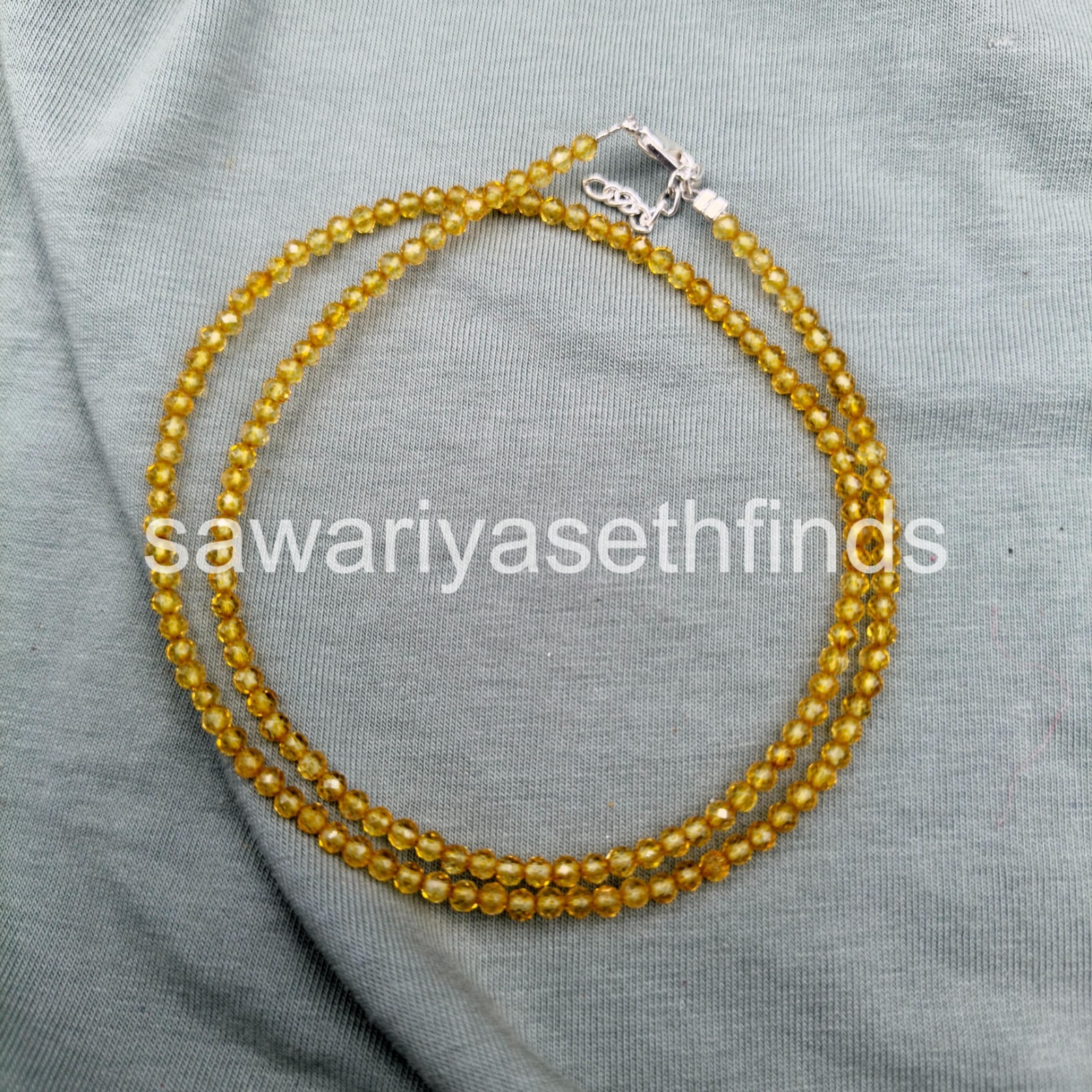 Handmade Yellow Topaz 3mm Faceted Necklace, Sterling Silver Clasp, November Birt