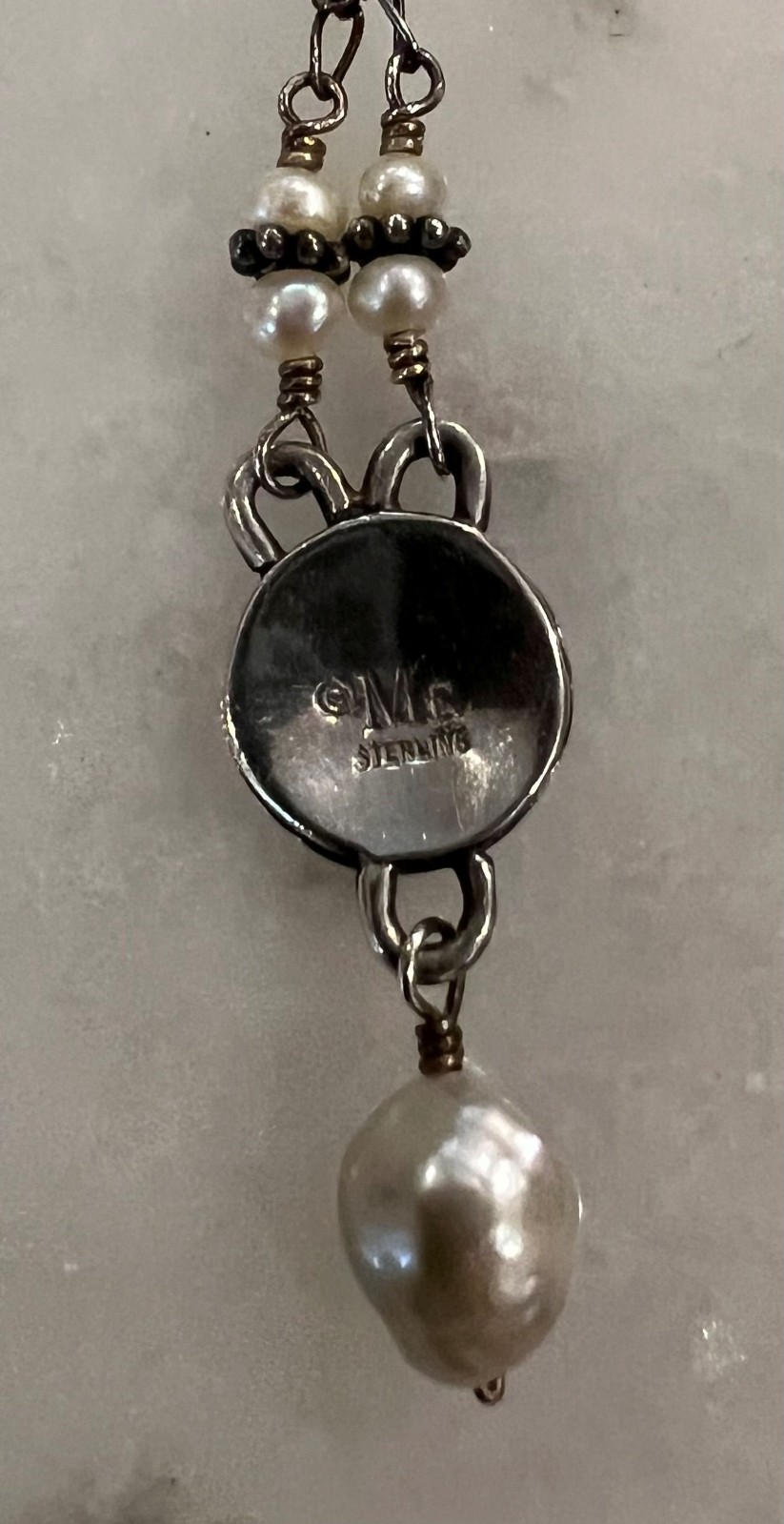 Mignon Faget Sterling Silver 925 Small Romanesque Medallion & Pearl Necklace