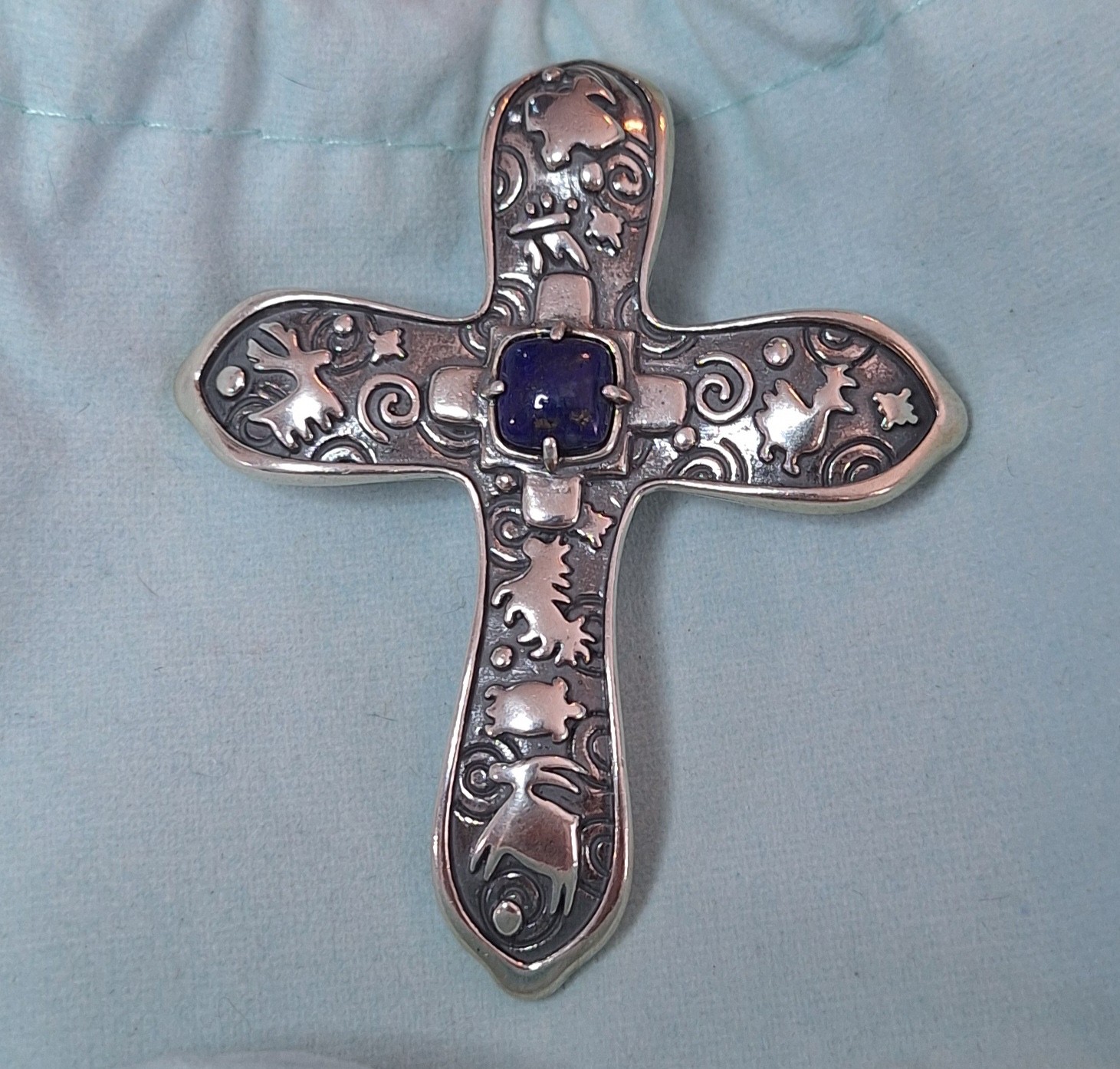 Jody Naranjo Sterling Silver Pendant Enhancer Cross Lapis Lazuli American West