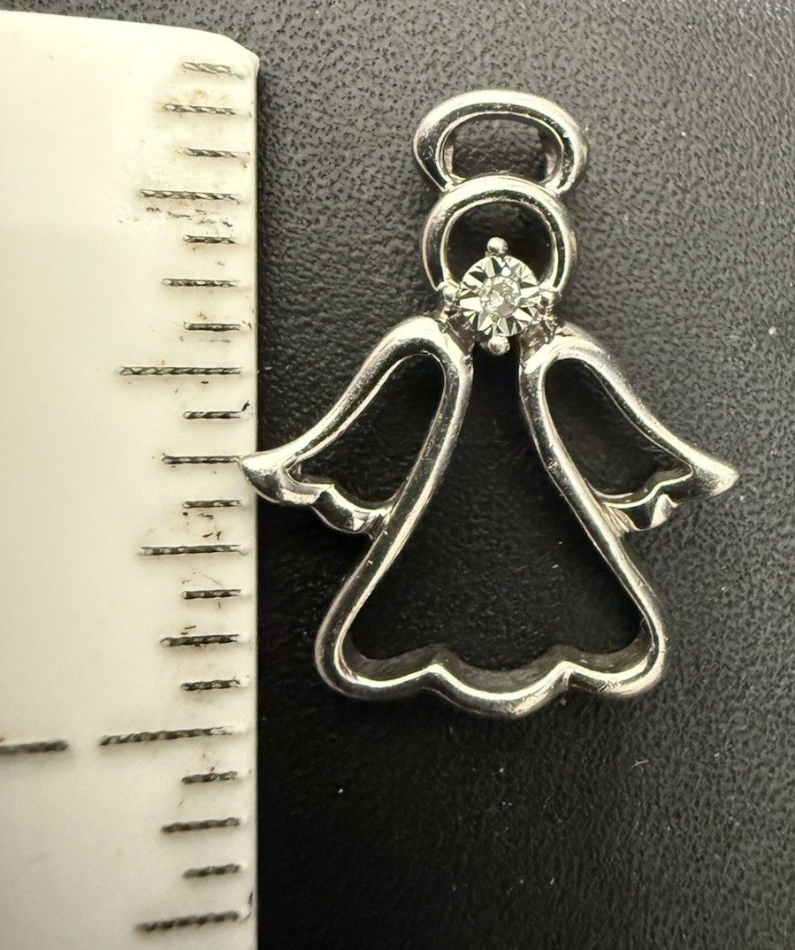 Angel Pendant Halo 925 Sterling Silver Real Center Diamond Stone