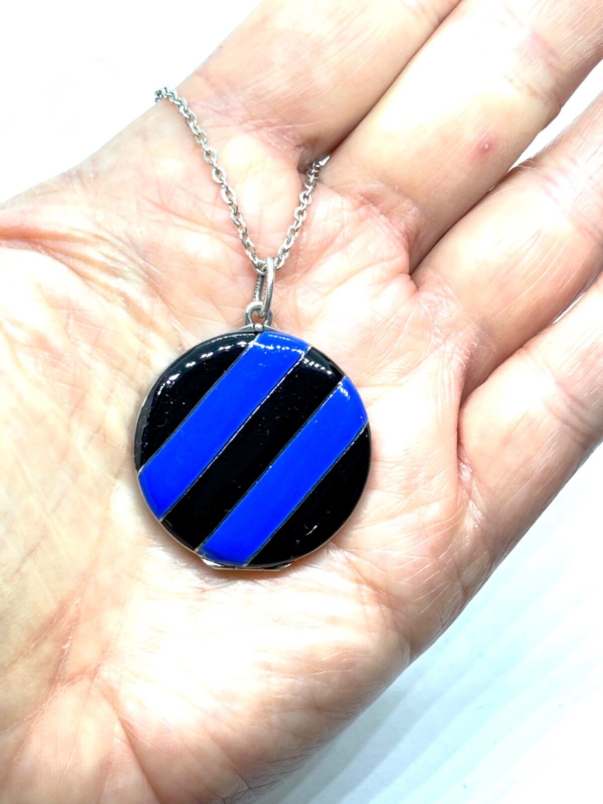 Antique 1900’s German Sterling Silver Enamel Picture Locket Pendant Necklace 16g