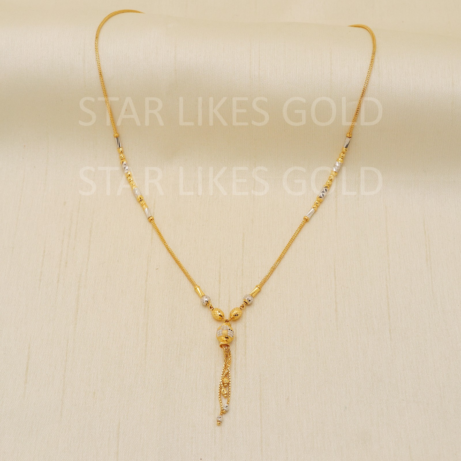 22K Yellow Gold Two Tone Mangalsutra Necklace 17″ 9.91g Mesh Tassel Pendant 916
