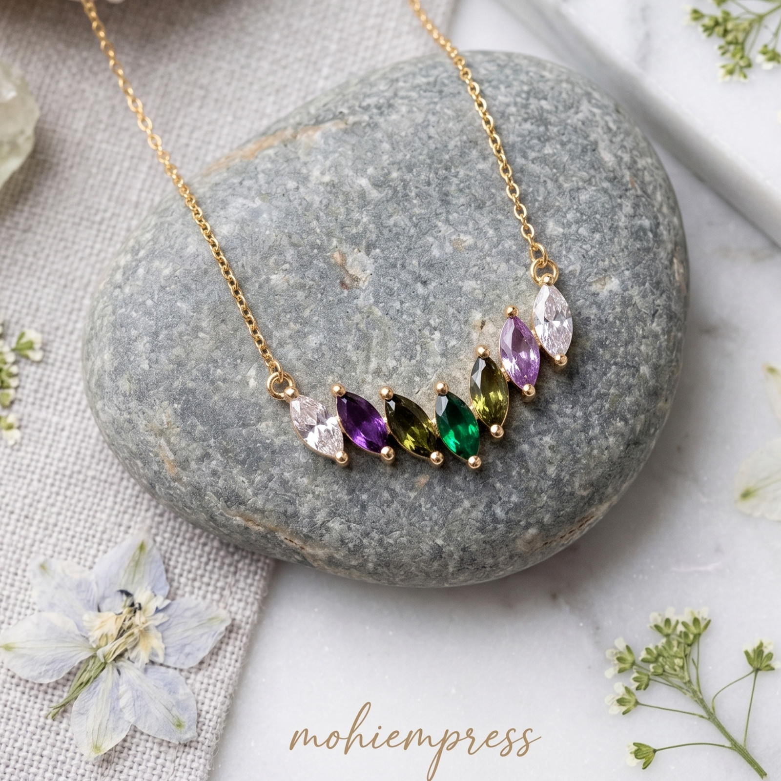 925 Sterling Silver Personalized Marquise Birthstone Necklace