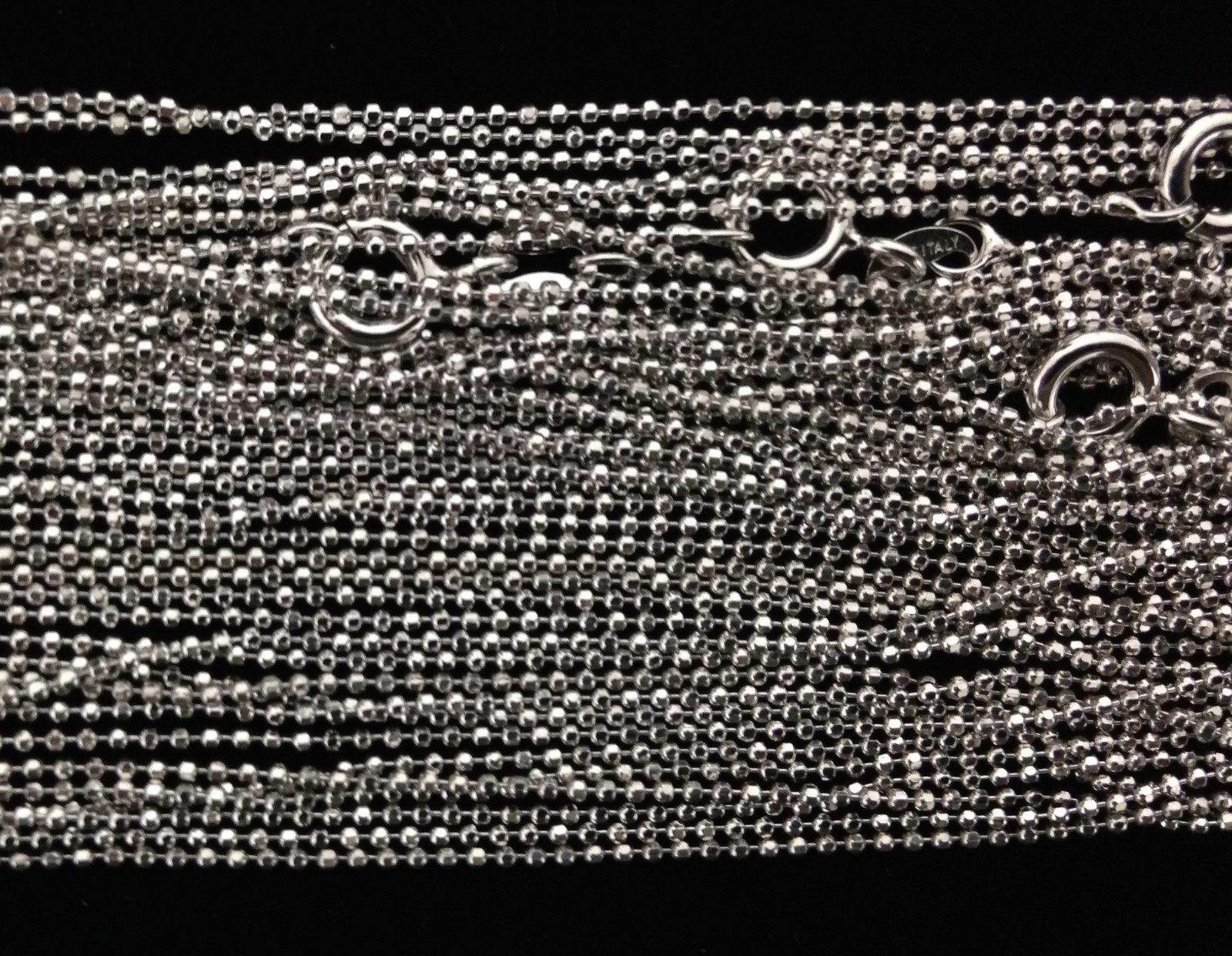 925 Sterling Silver RHODIUM Plated 1.0mm Ball Bead Chain Necklace ITALY 20″