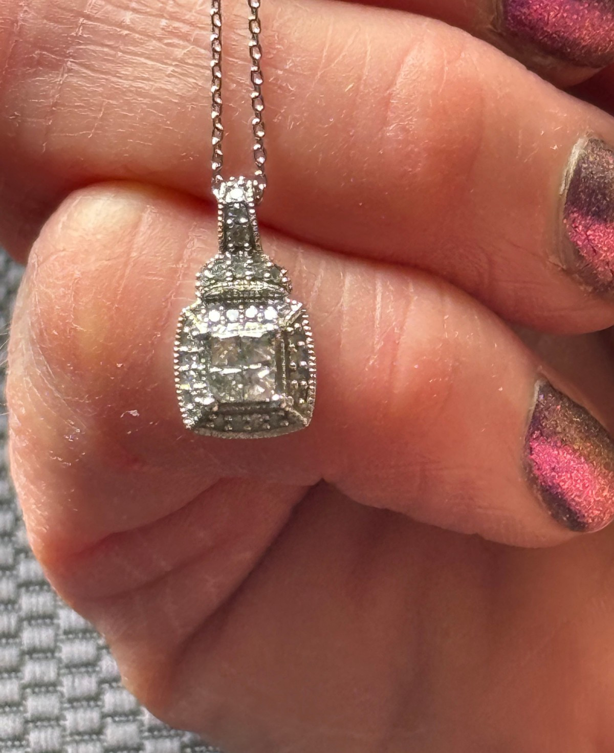 1/3 CTW Diamond Cluster Quad Halo 10K White Gold Pendant + 18″ Chain $678 Retail
