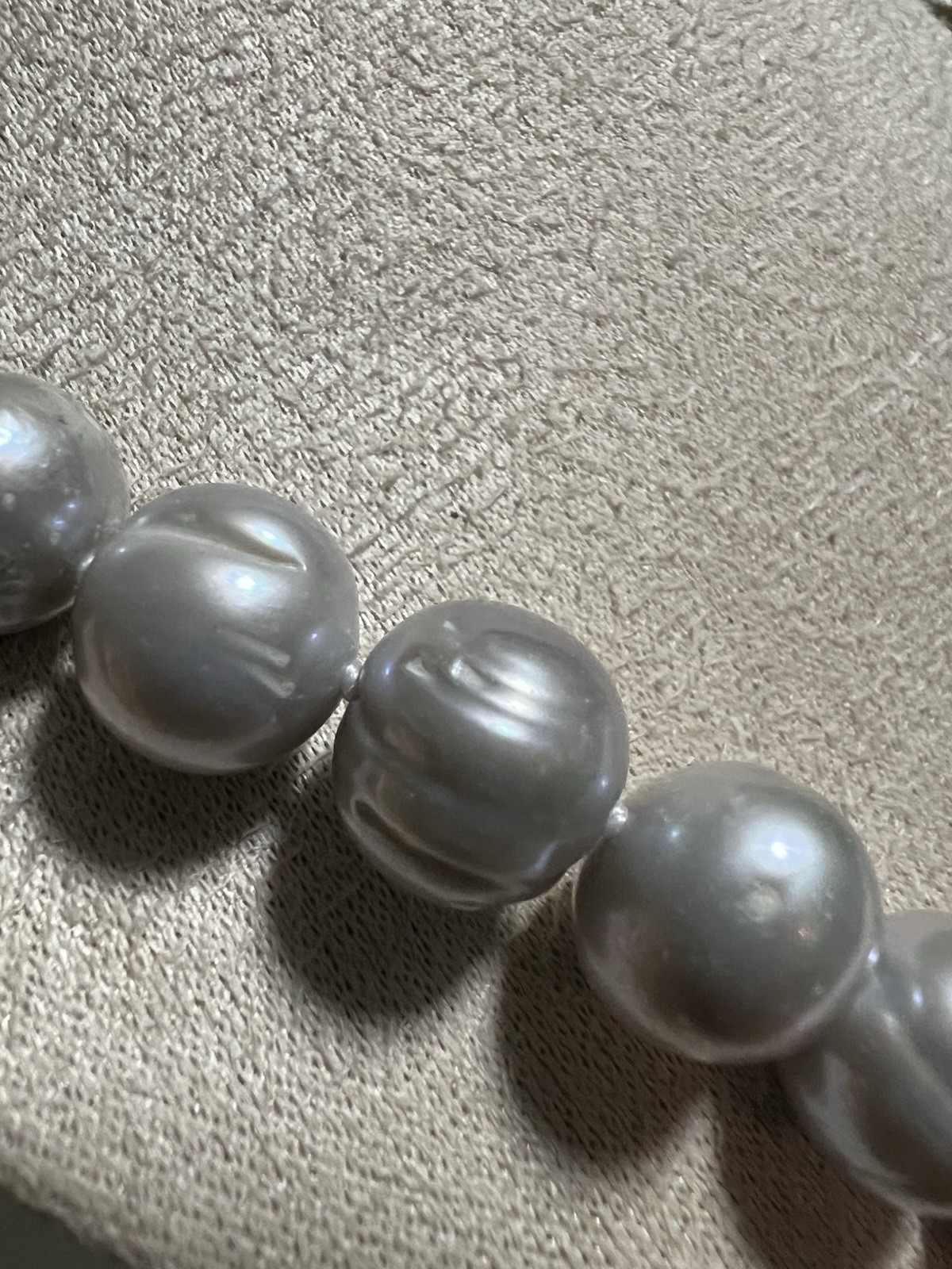Heavy 100g Vintage OP Grey Pearl Strand Necklace Knotted Sterling Silver 925