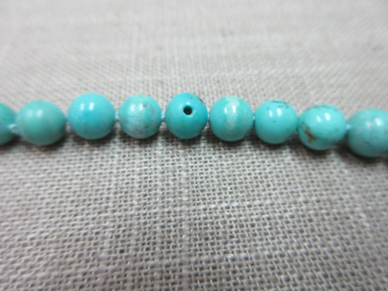 Vtg 14K Fishhook Clasp Turquoise Beads & Carved “Shou” Bead Necklace 18″ 39.7 G