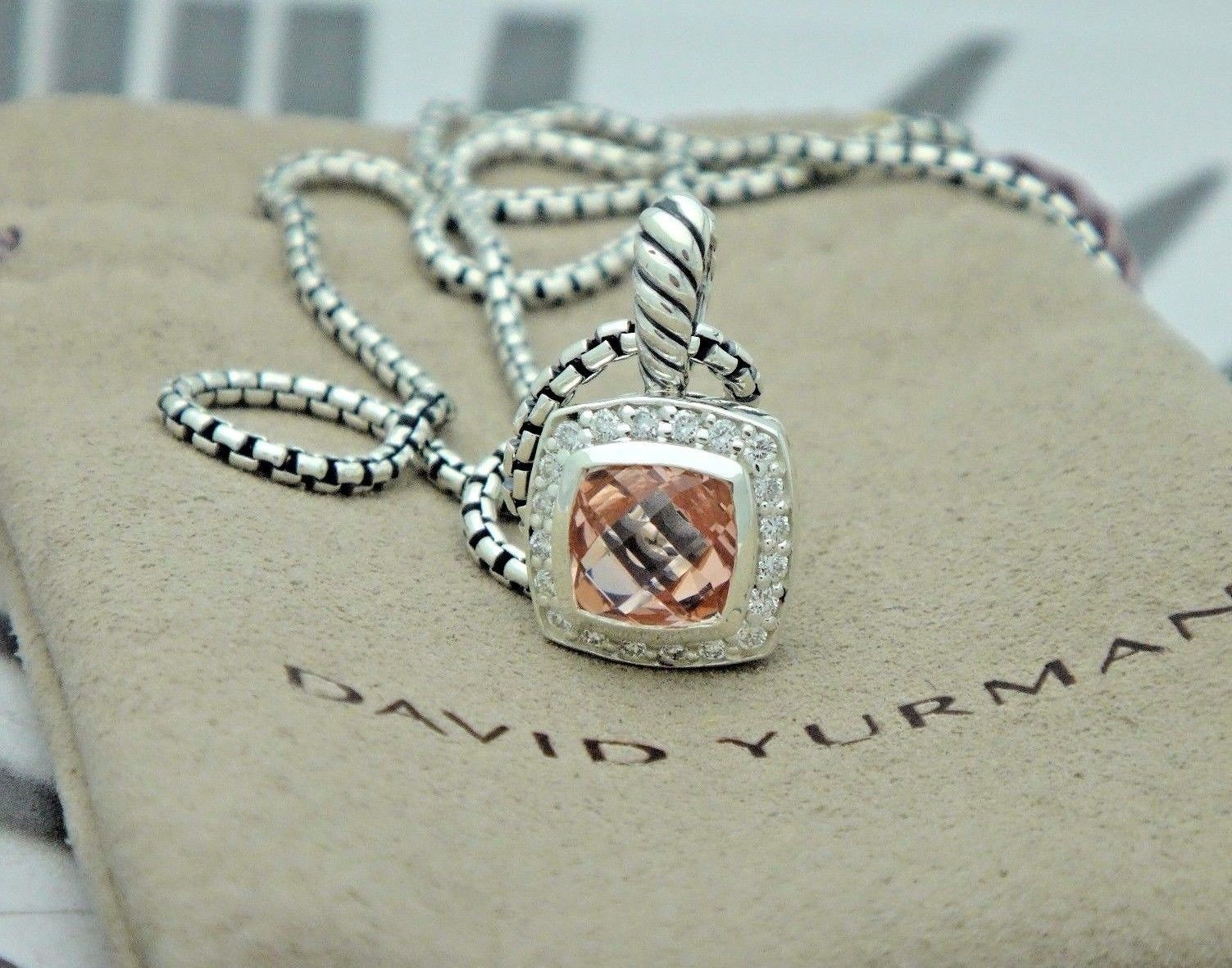 David Yurman Petite Albion Pendant Necklace Morganite & Diamonds 16-17′