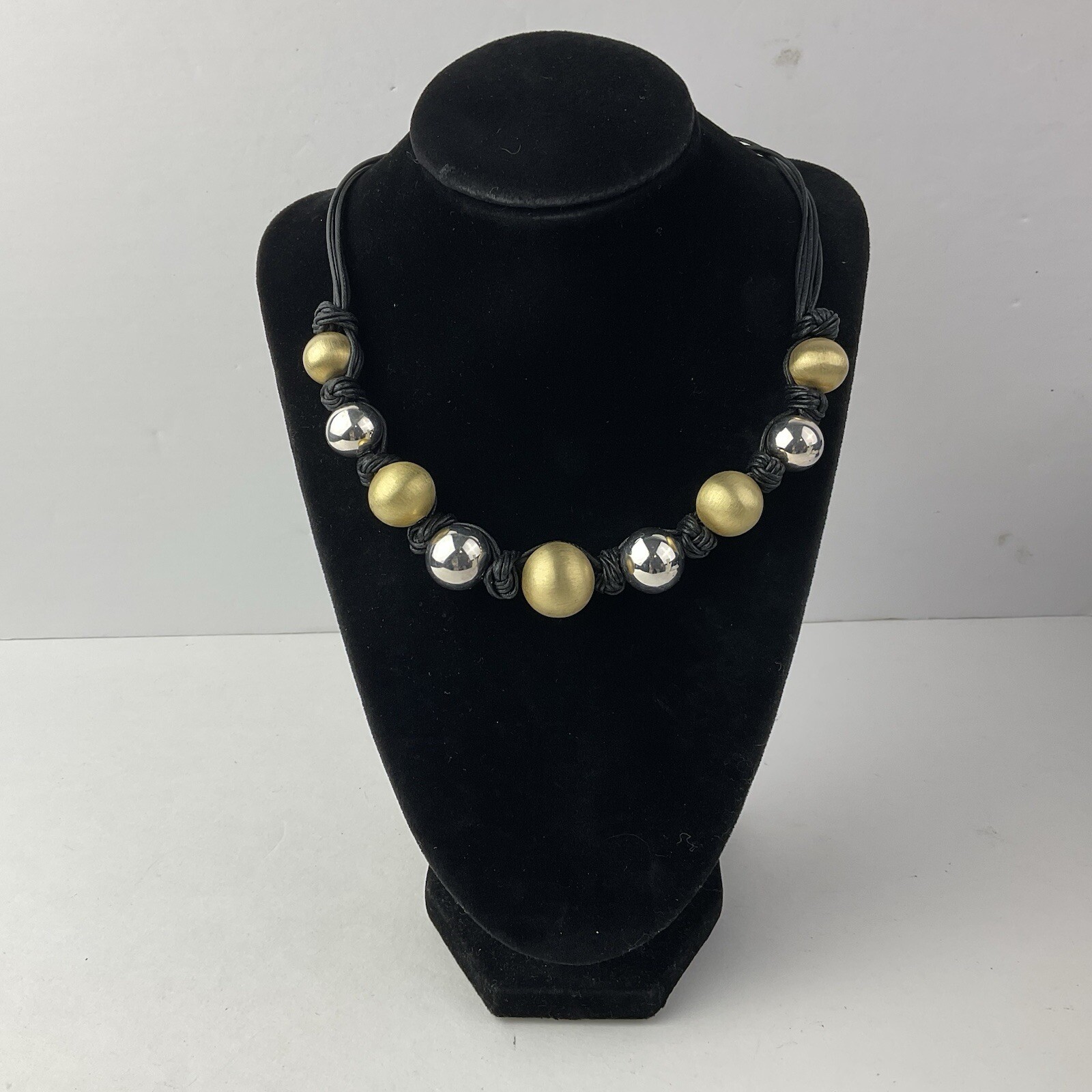 Milor Italy Designer Necklace Sterling & Gold Vermeil Large Ball Beads Knotted