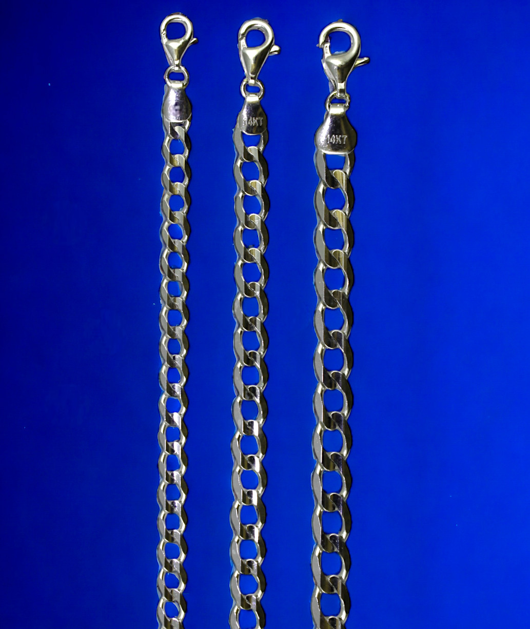 14K White Gold SOLID Curb Cuban Necklace Bracelet Chain Real Gold 2mm-5mm 7″-30″