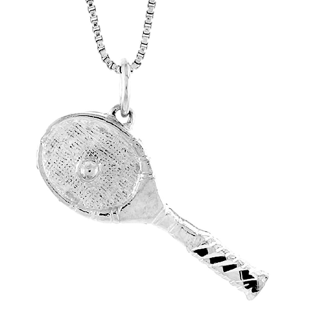 925 Sterling Silver Large Tennis Racket Sports Pendant 1 9/32 (32mm) Inch Tall