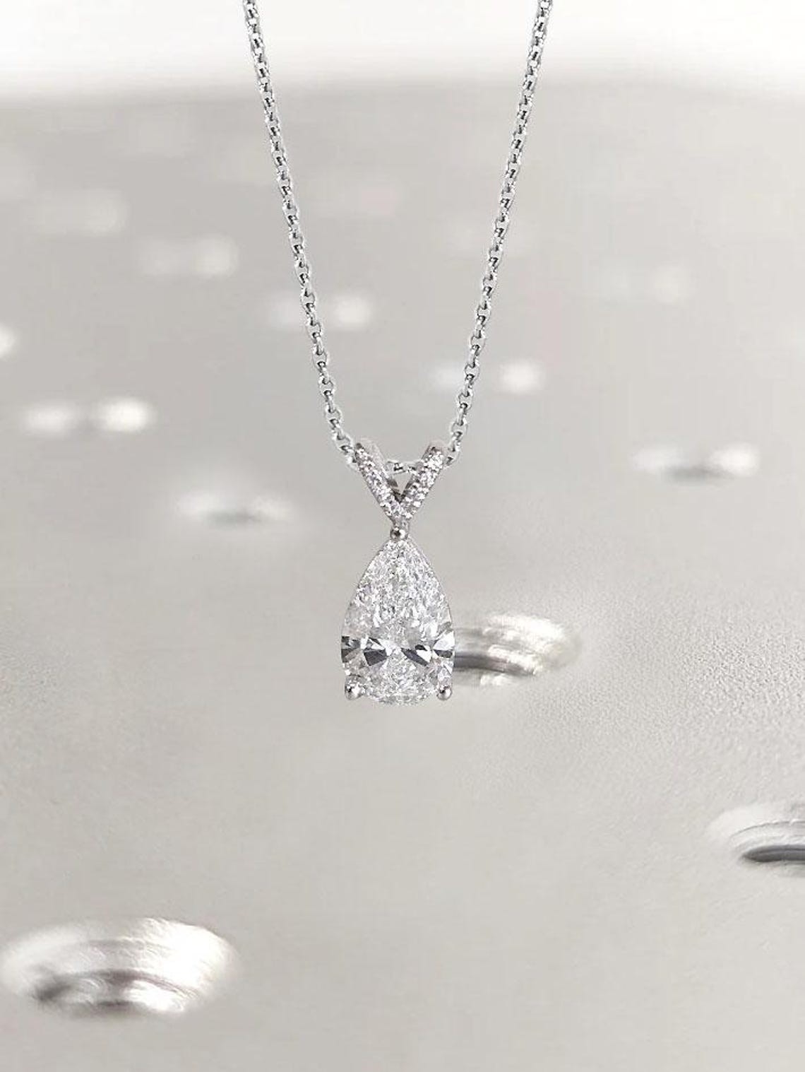 2CT Pear Solitaire Moissanite Wedding Pendant 14K White Gold Plated For Women