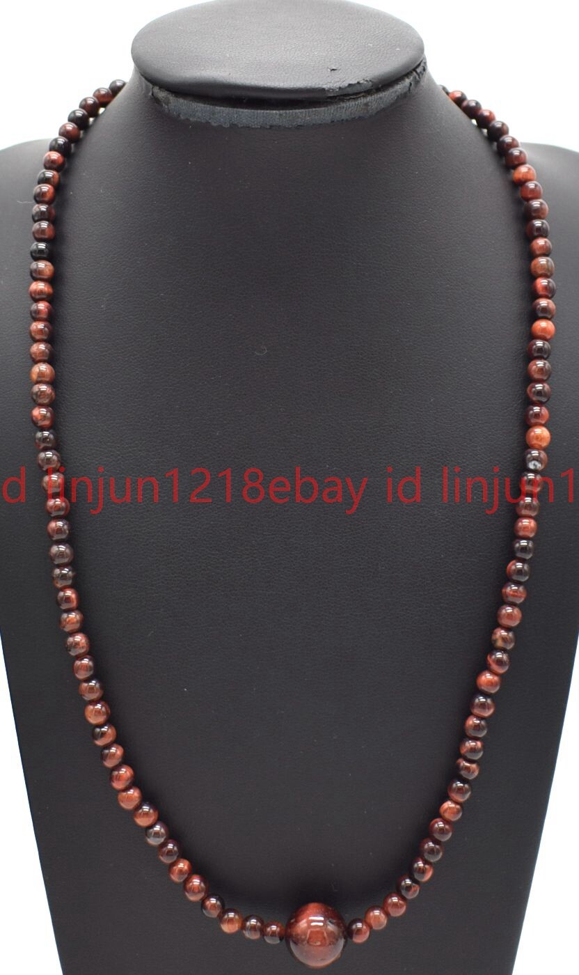 Natural Beautiful 4mm Red Tiger’s Eye Round Gemstone Beaded Necklace 16-28in
