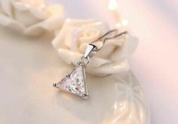 3CT Trillion Solitaire Cut VVS1 Diamond Lab Created Pendant 14K White Gold Over