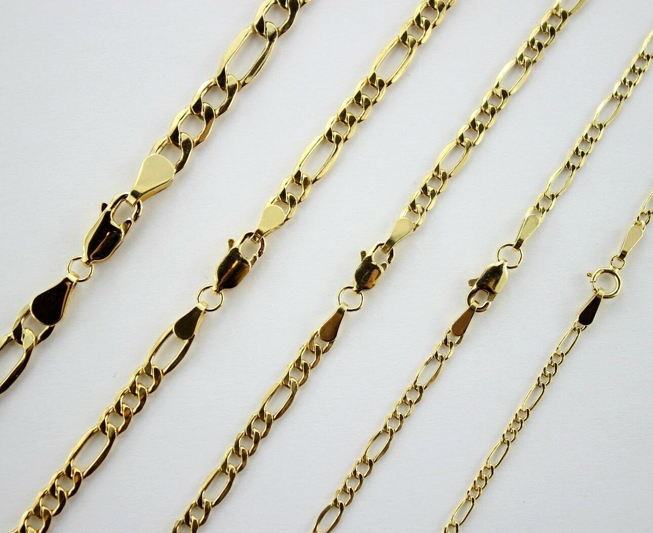 Authentic 14K Yellow Gold Hollow Figaro Chain Necklace 1.9mm-7.5mm 16″~30″