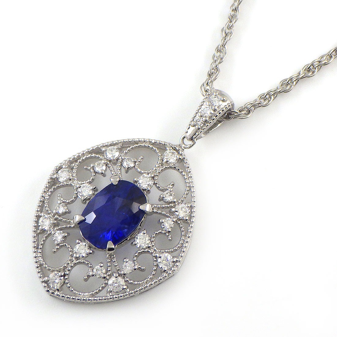 Fine Jewelry Necklace Oval Cut Blue Sapphire Diamond PT900 PT850