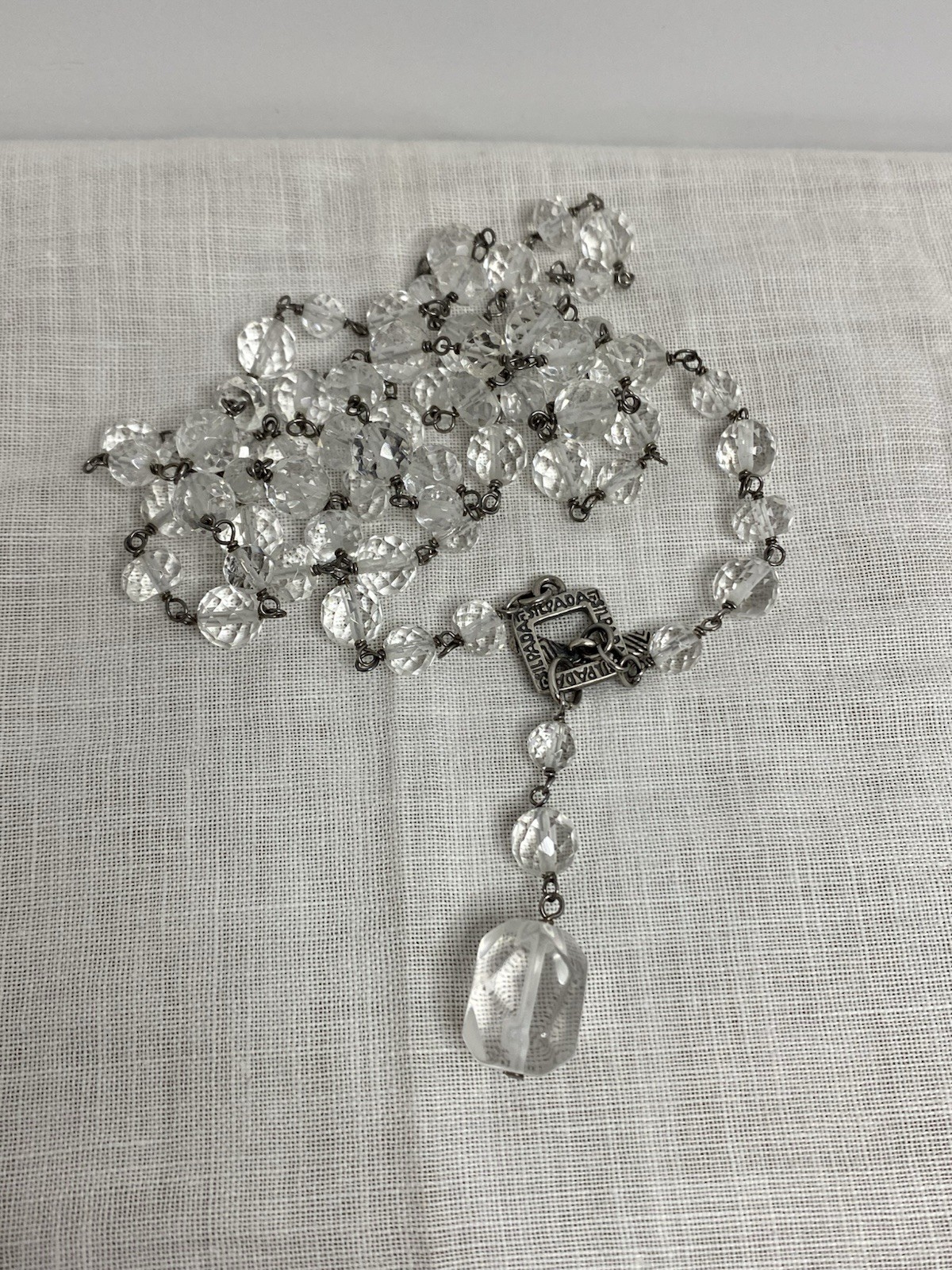 Silpada Necklace Sterling Silver Faceted Glass Beaded Lariat Signed Long 36”