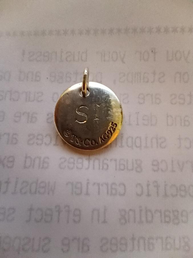 Tiffany & Co. Sterling Silver S Letter Initial Alphabet Notes Disc Charm Pendant