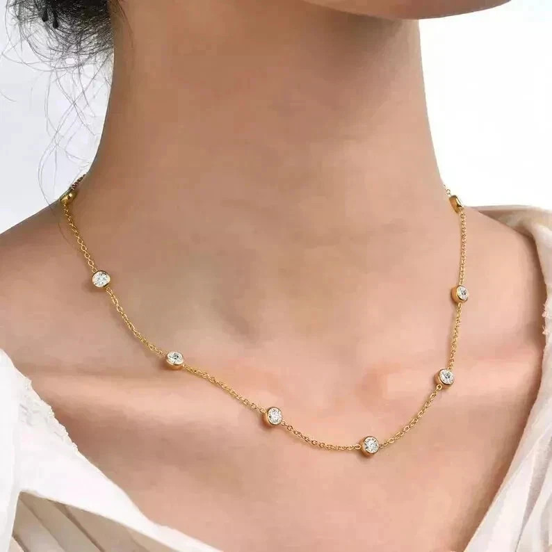 3Ct Round Cut Lab Created Diamond Women’s Station Necklace 14K YellowGold Plated